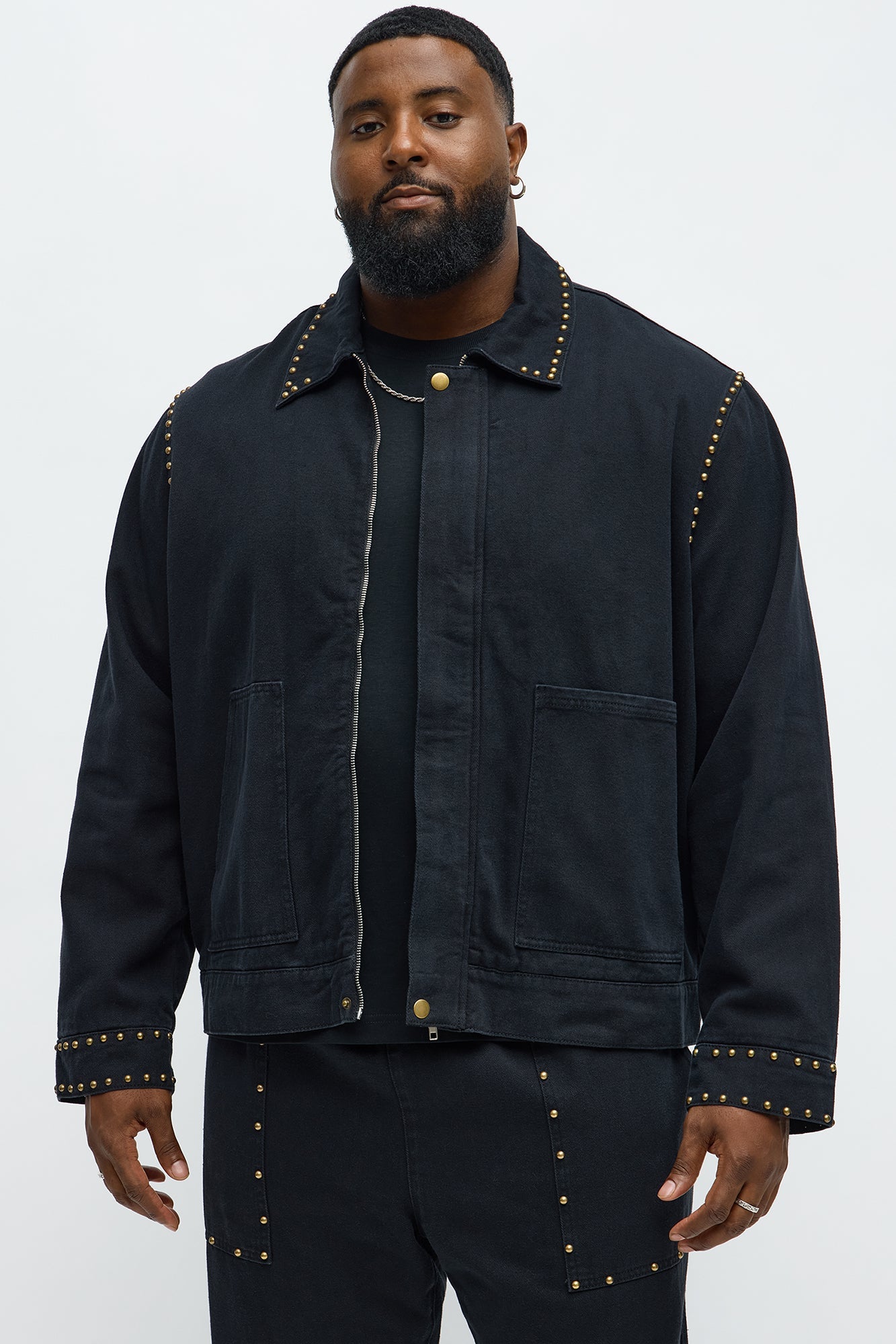Relaxed Studded Work Jacket - Black