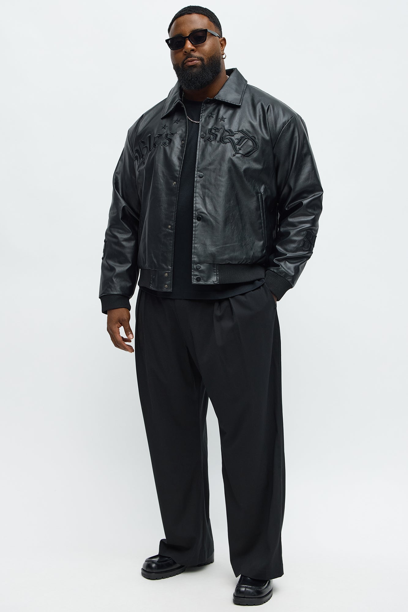 Relaxed Blessed Embroidered Coach Jacket - Black