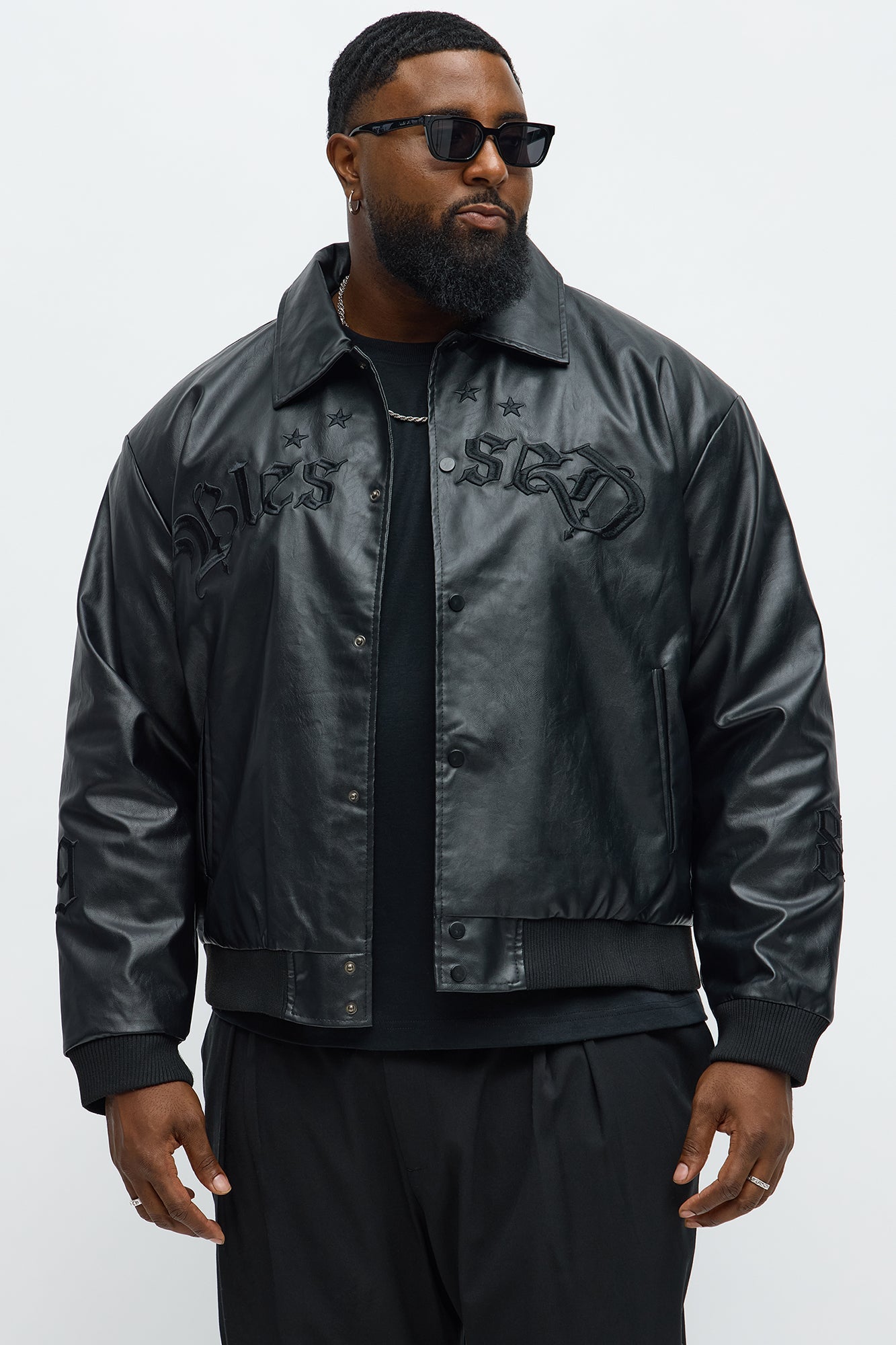 Relaxed Blessed Embroidered Coach Jacket - Black