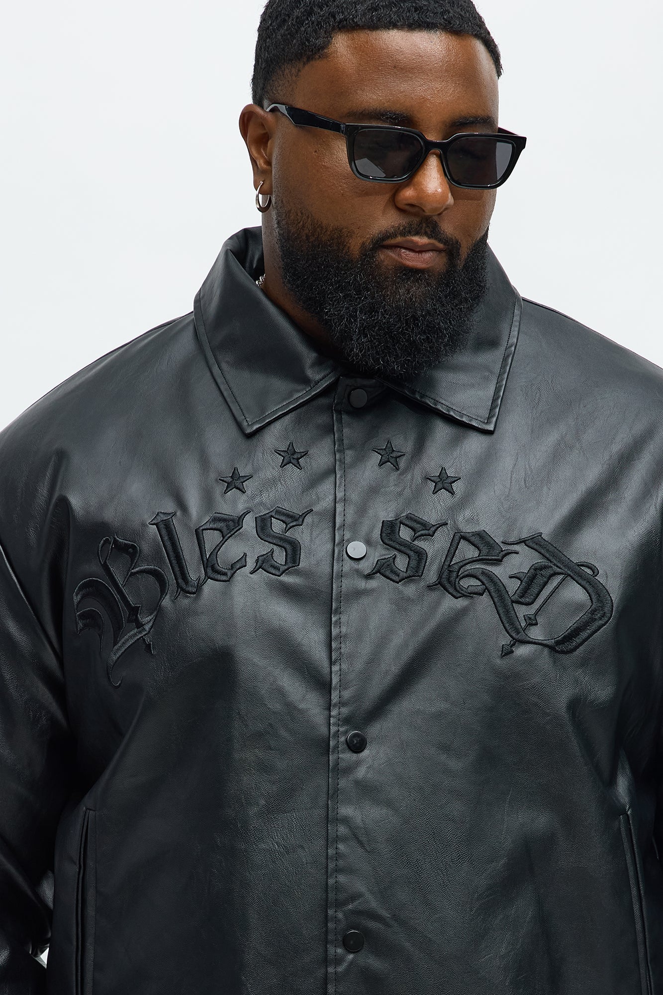 Relaxed Blessed Embroidered Coach Jacket - Black