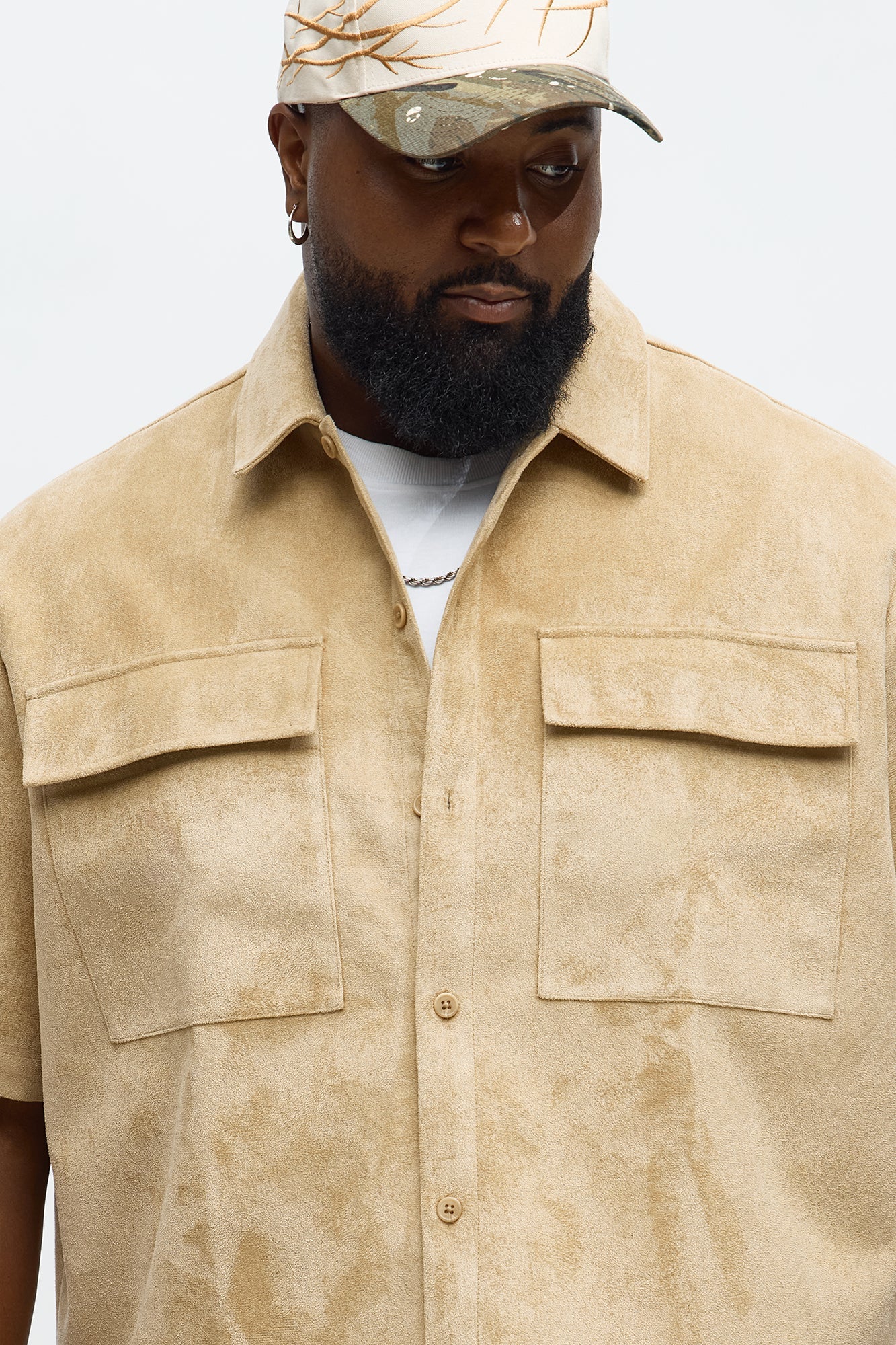 Relaxed Brushed Double Pocket Button Up Shirt - Tan