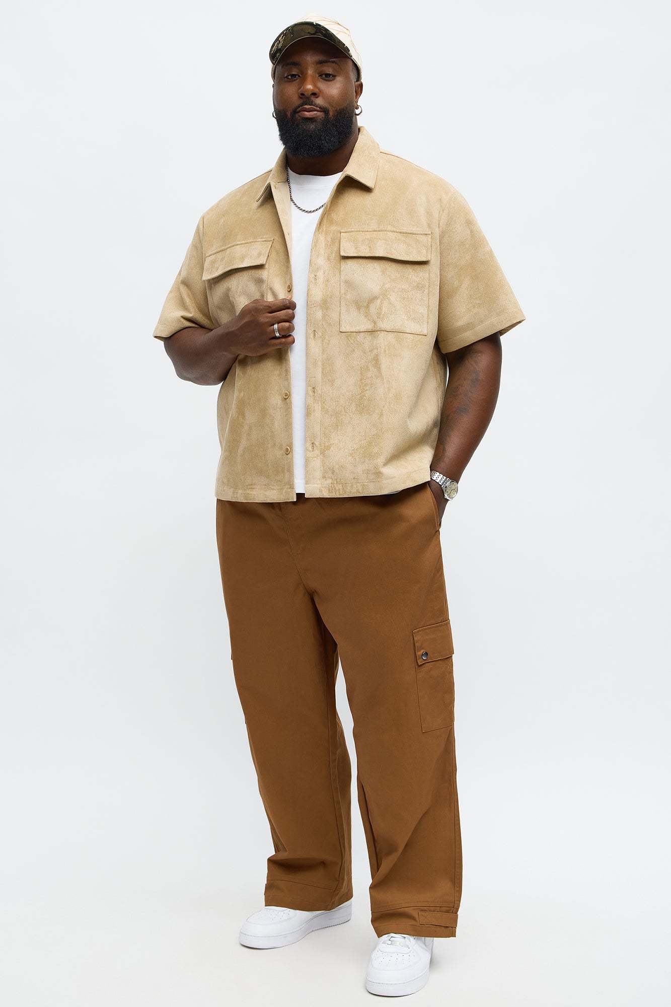 Relaxed Brushed Double Pocket Button Up Shirt - Tan