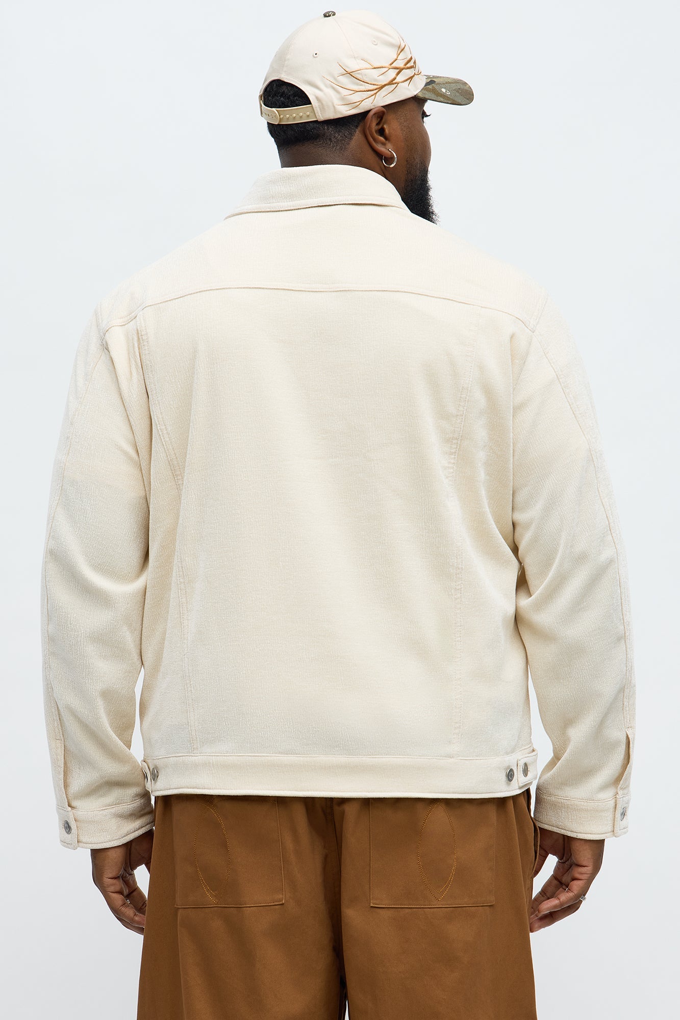 Textured Heathered Velvet Trucker Jacket - Cream