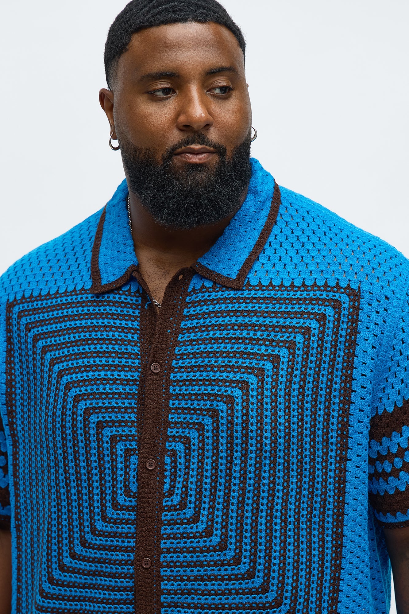 Kilim Geo Crochet Knit Shirt - Blue/combo