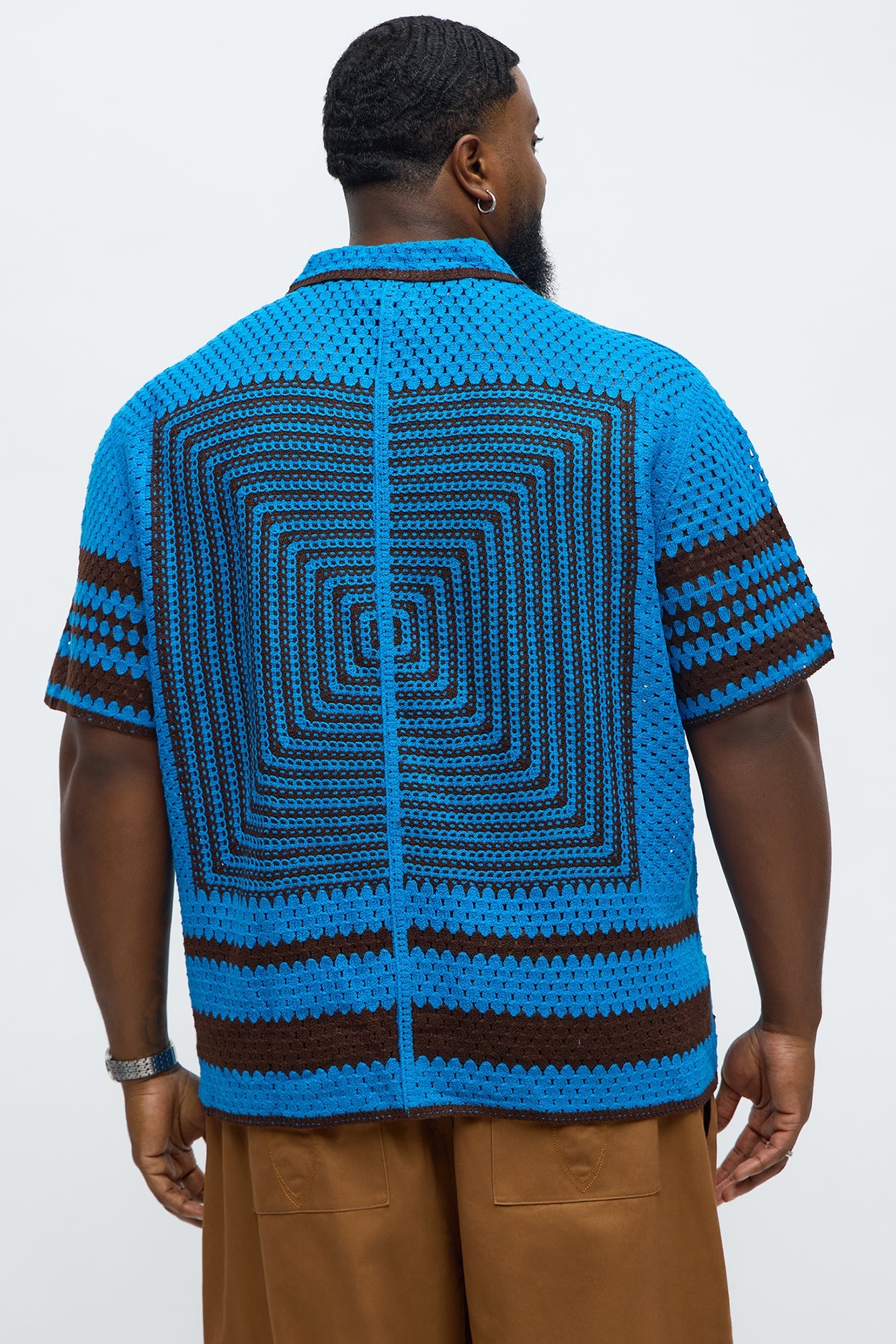 Kilim Geo Crochet Knit Shirt - Blue/combo
