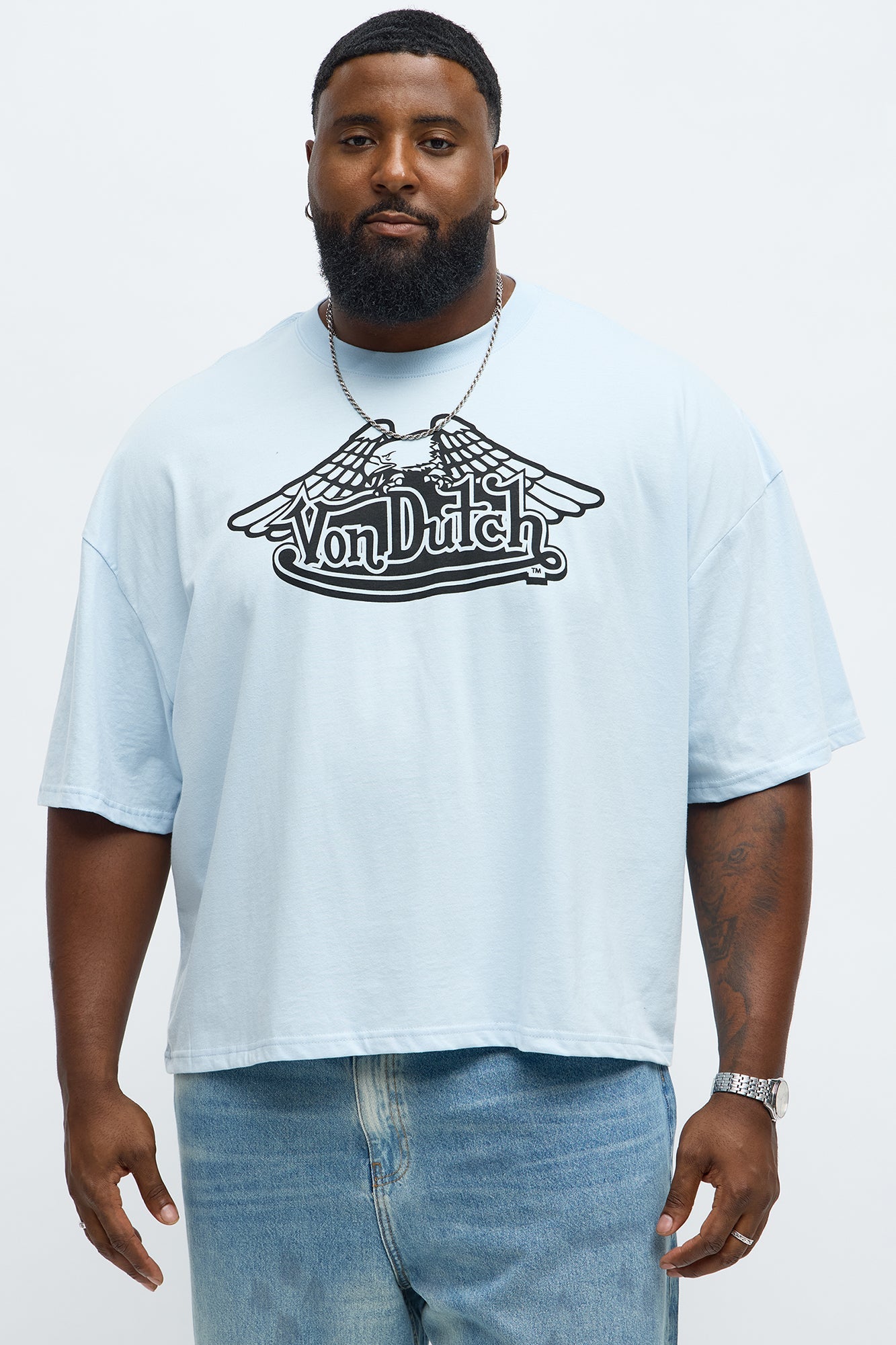 Oversized Cropped Von Dutch Classic Wings Tee - Light Blue