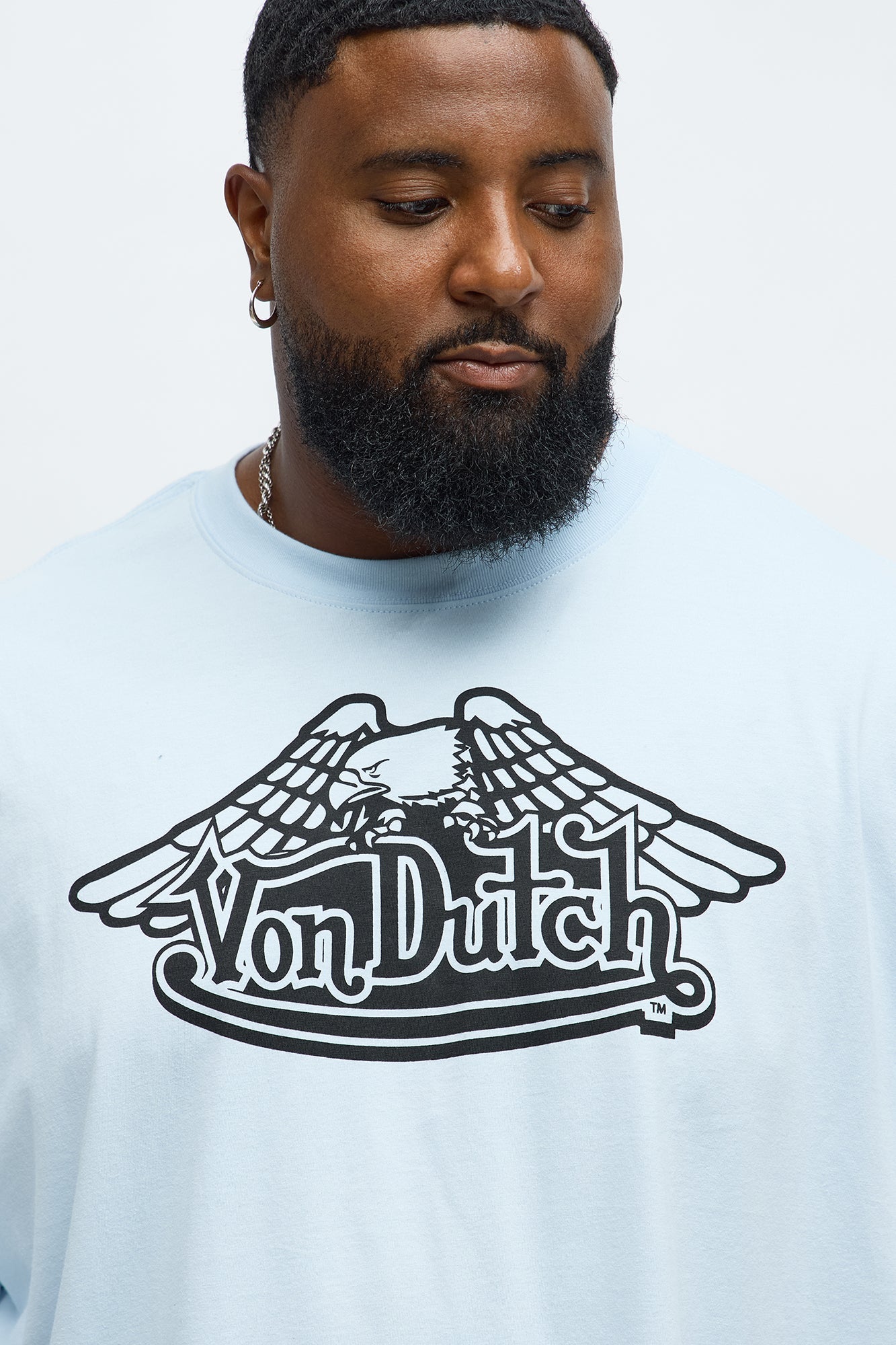 Oversized Cropped Von Dutch Classic Wings Tee - Light Blue