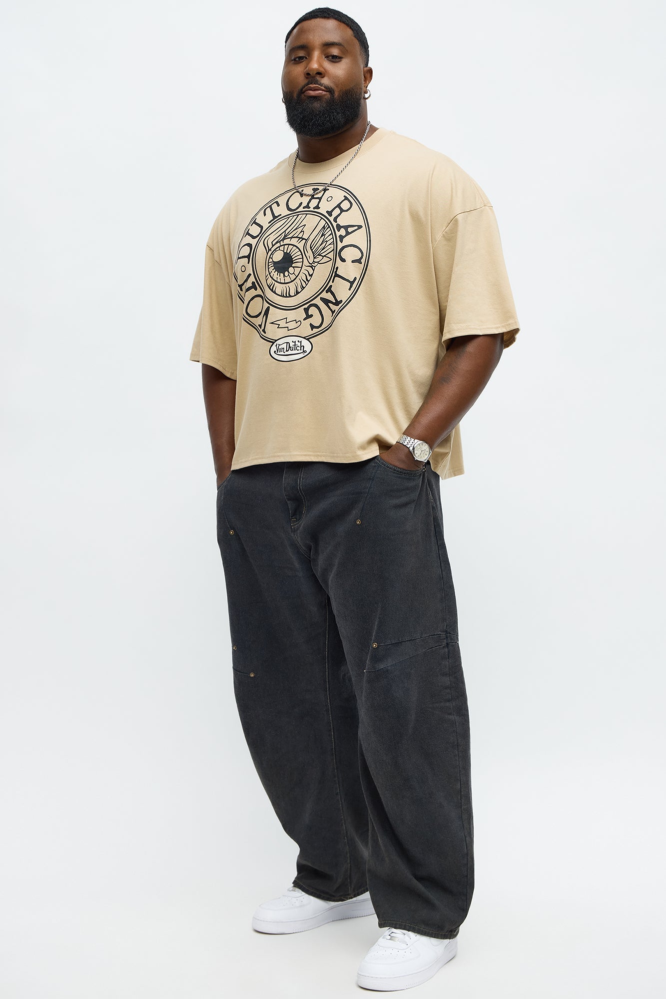 Oversized Cropped Von Dutch Racing Tee - Olive