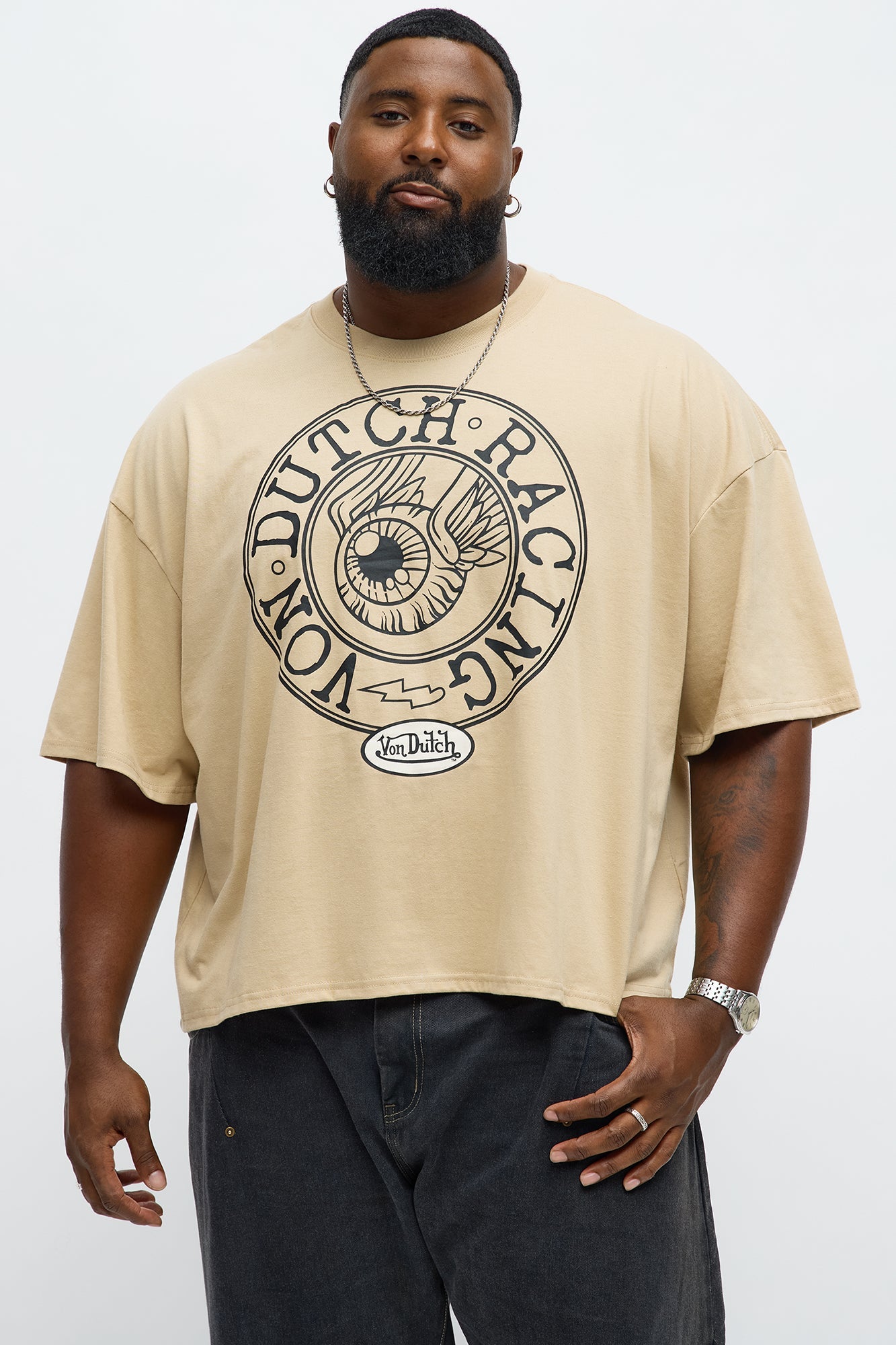 Oversized Cropped Von Dutch Racing Tee - Olive