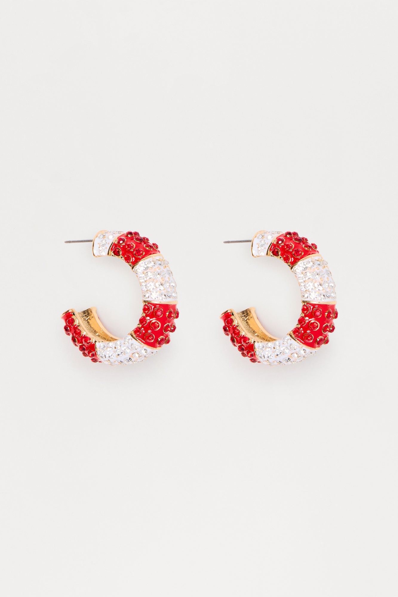 Candy Cane Lane Rhinestone Hoop Earrings - Red/combo