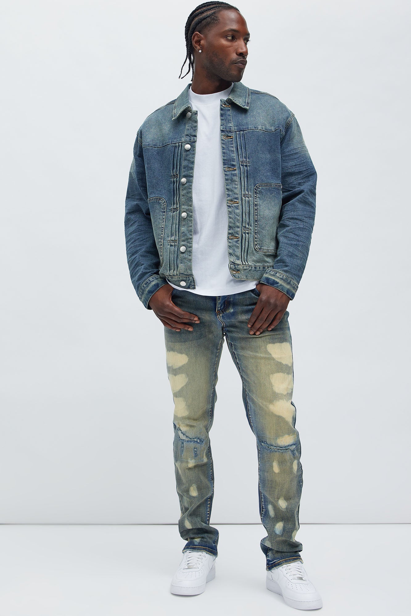 Patrick Pleated Trucker Jacket - Vintage Blue Wash