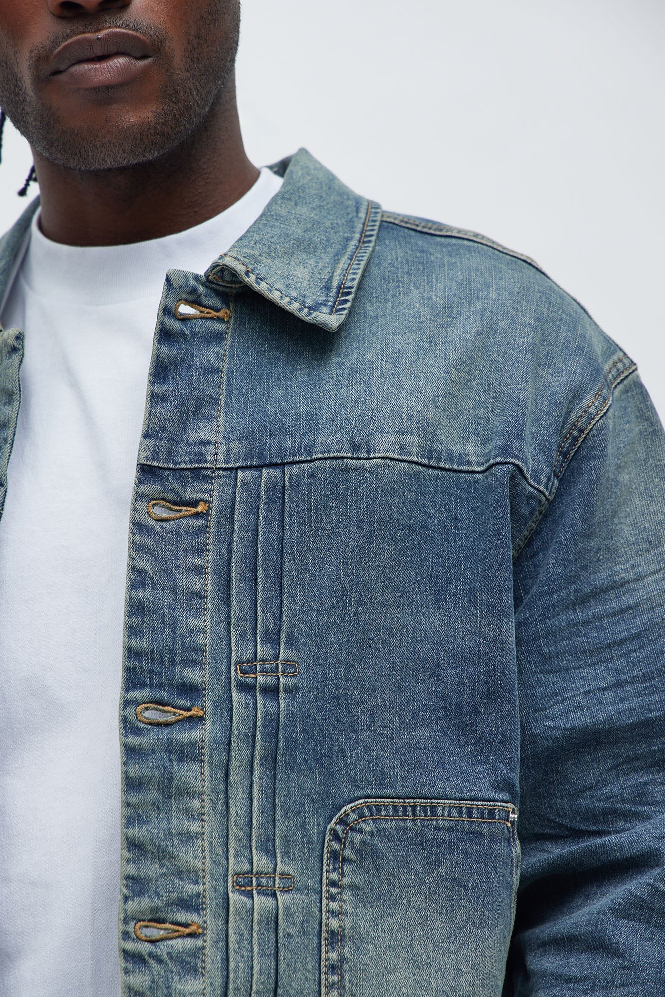 Patrick Pleated Trucker Jacket - Vintage Blue Wash