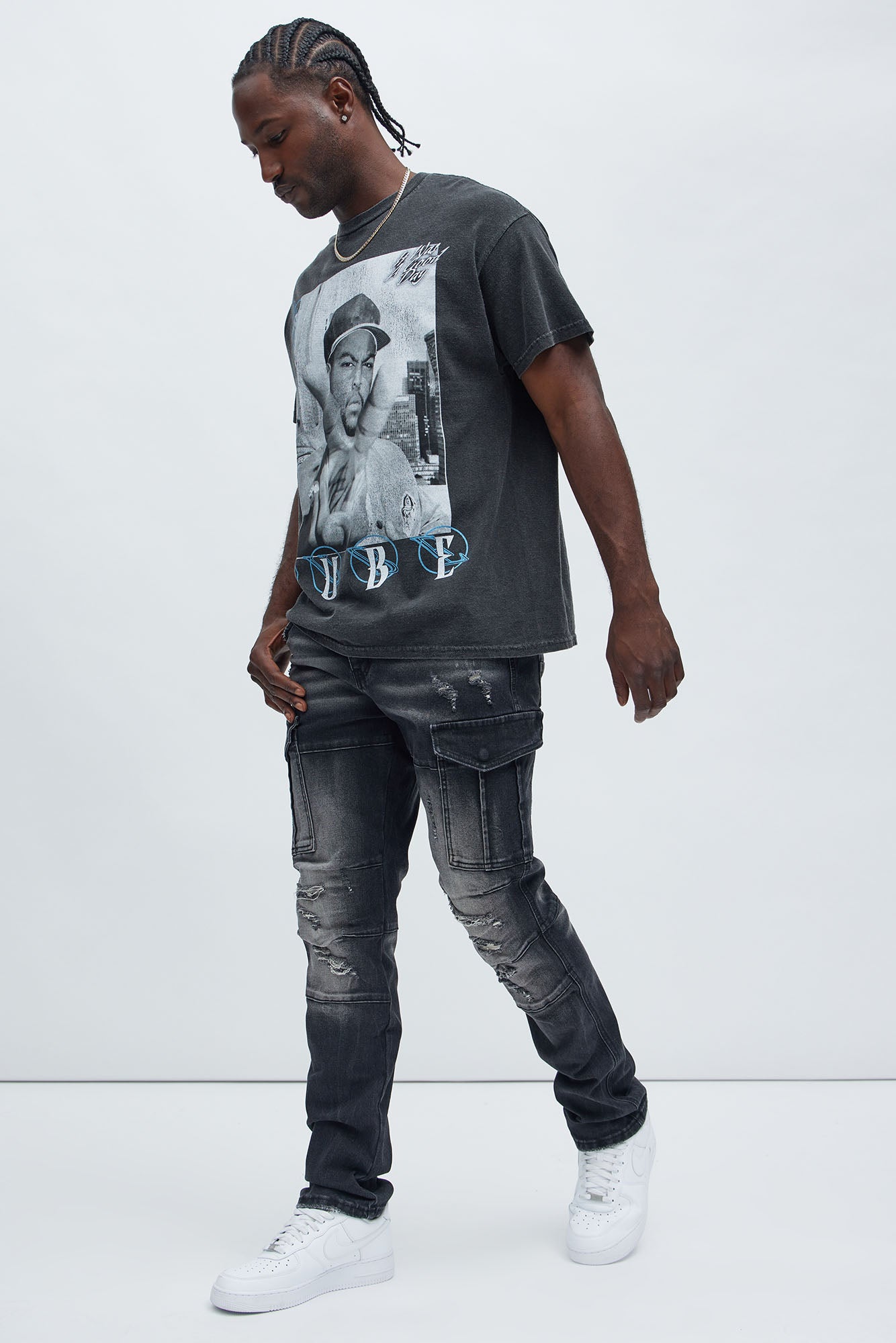 Call On Me Distressed Cargo Slim Jeans - Black Wash