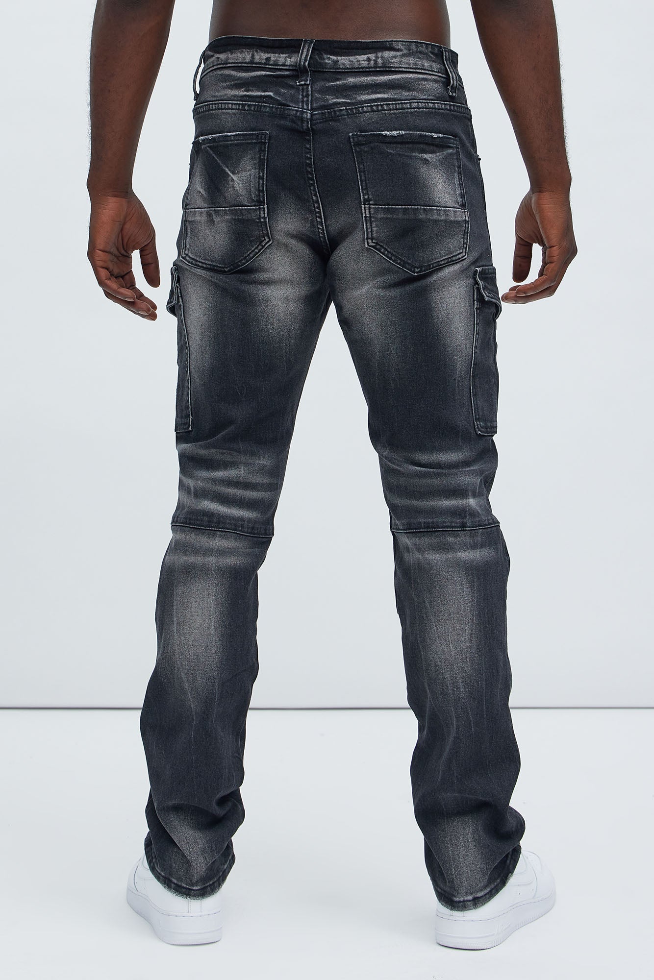 Call On Me Distressed Cargo Slim Jeans - Black Wash