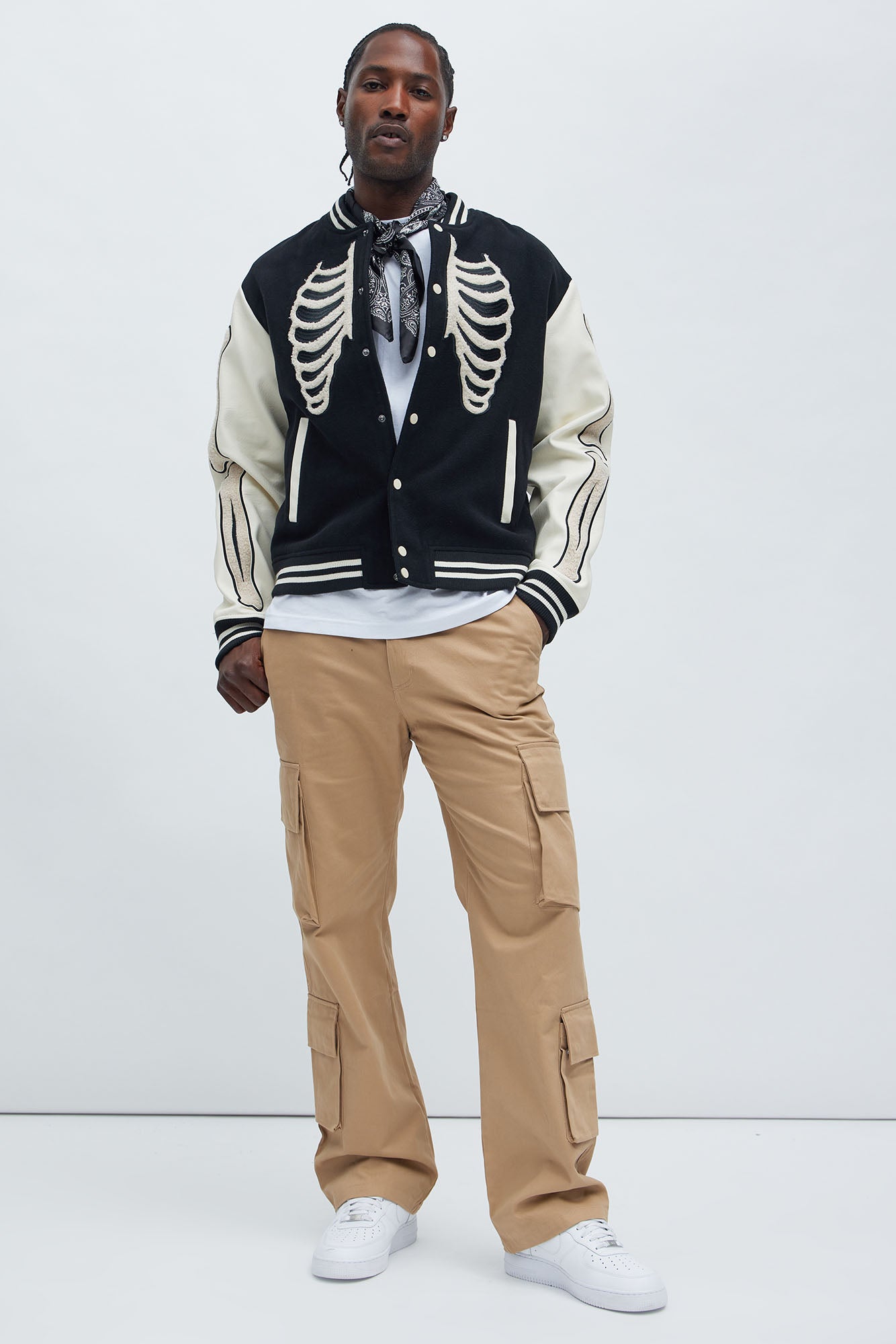 Skeleton Varsity Jacket - Black/White