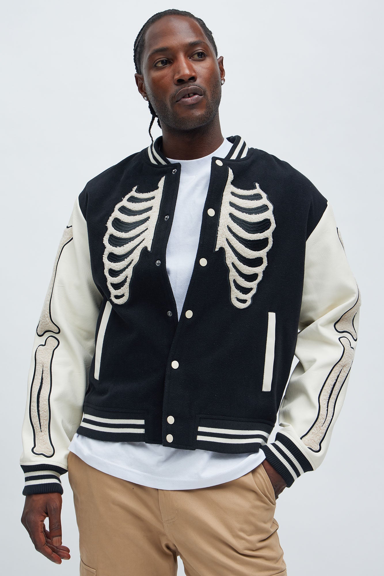 Skeleton Varsity Jacket - Black/White