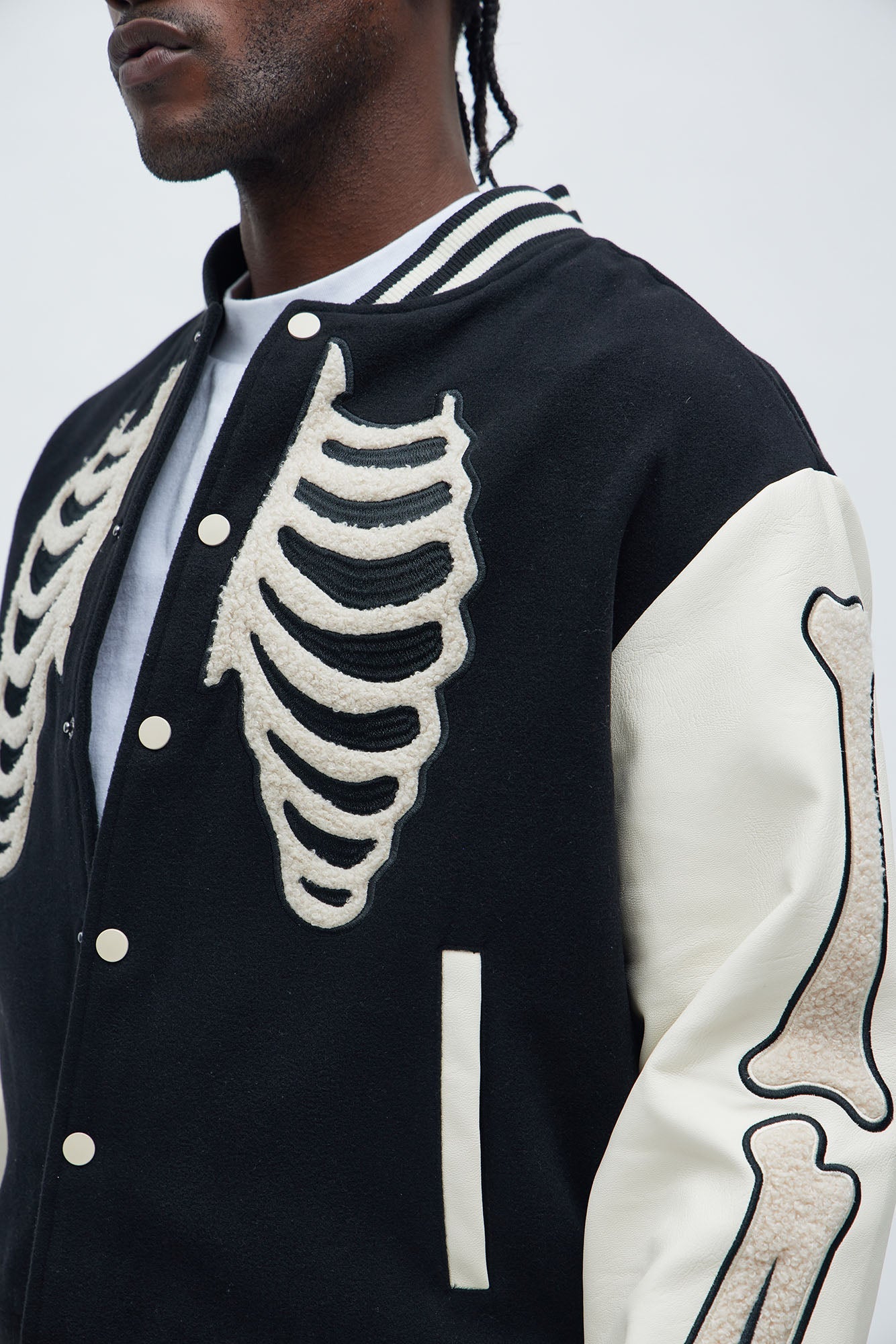 Skeleton Varsity Jacket - Black/White