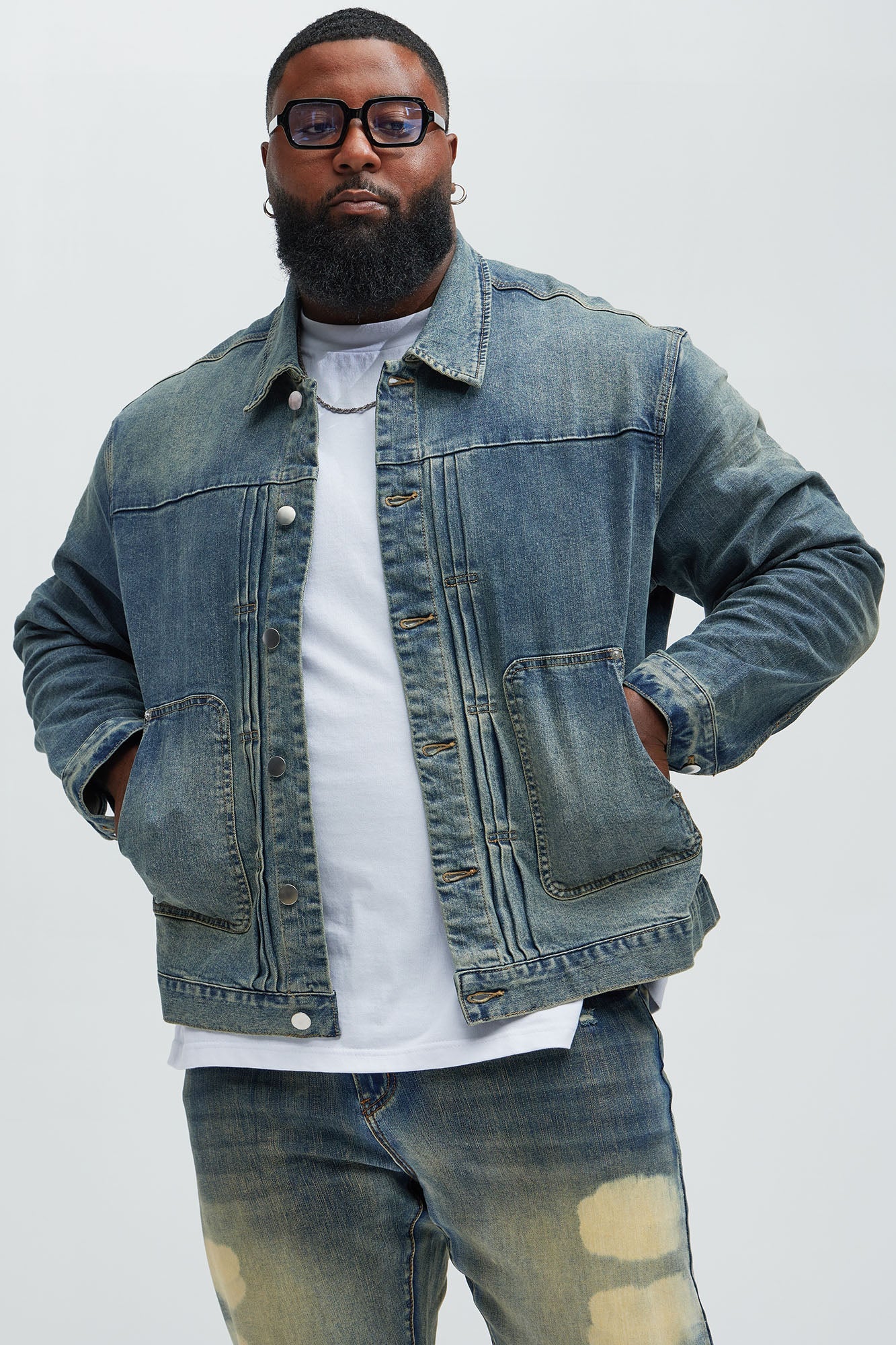 Patrick Pleated Trucker Jacket - Vintage Blue Wash