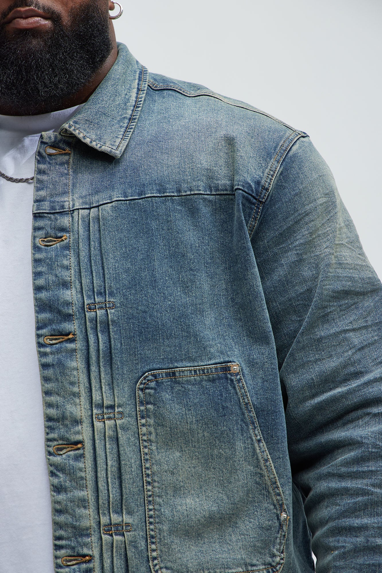 Patrick Pleated Trucker Jacket - Vintage Blue Wash
