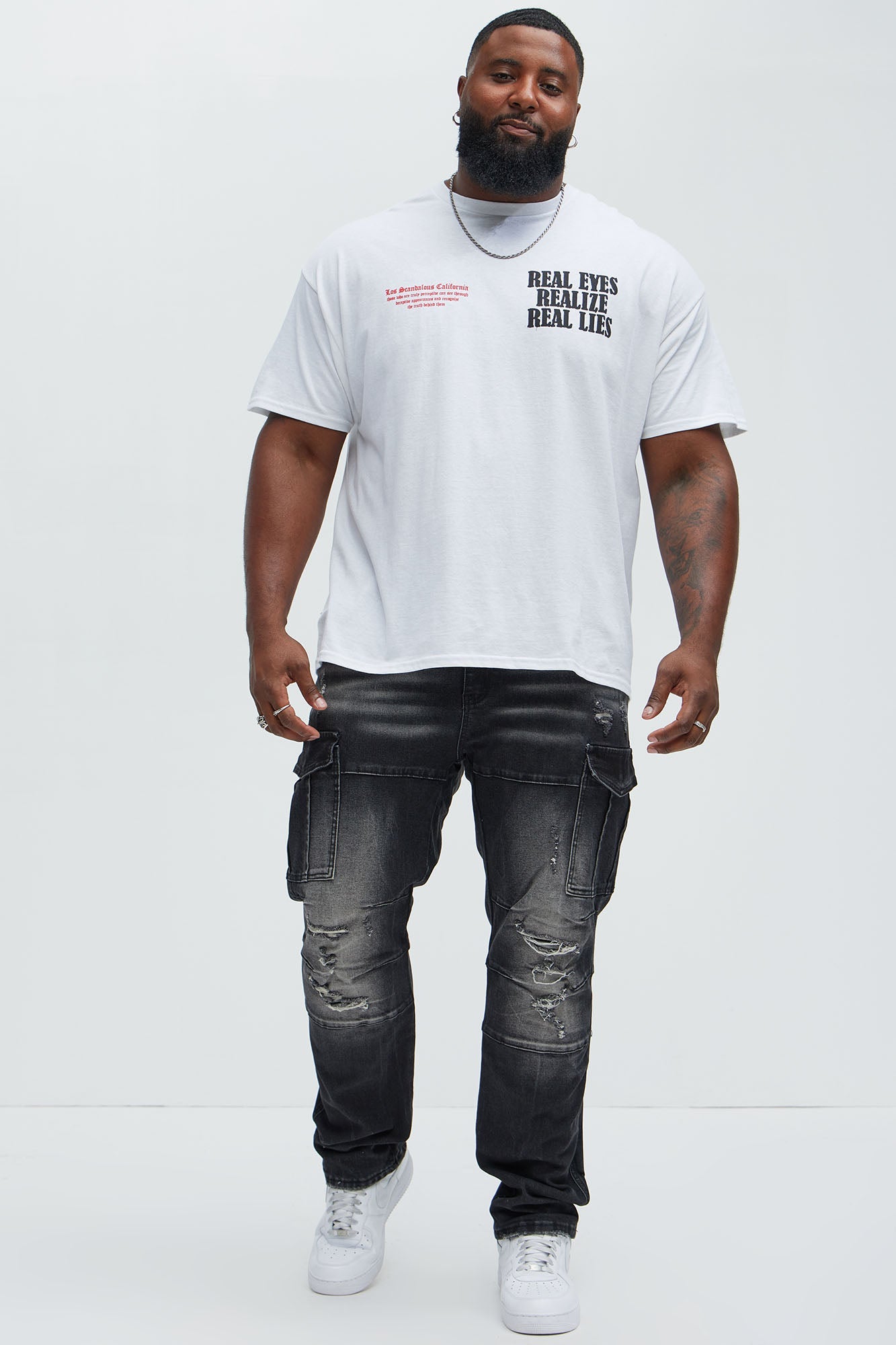 Call On Me Distressed Cargo Slim Jeans - Black Wash