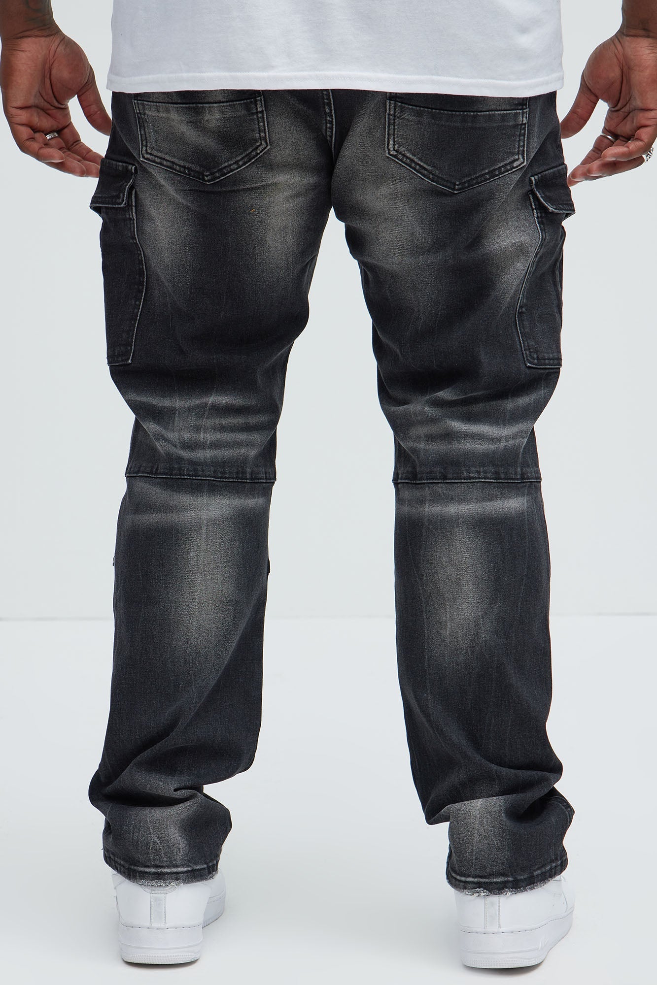 Call On Me Distressed Cargo Slim Jeans - Black Wash