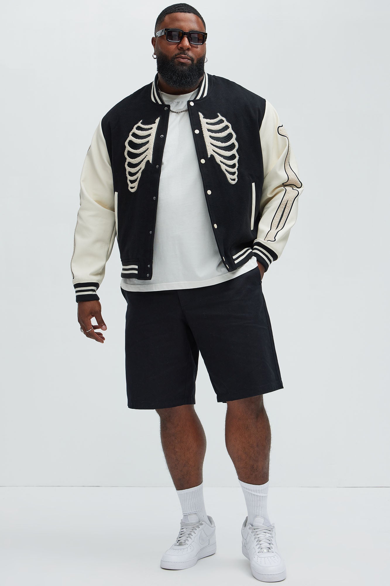 Skeleton Varsity Jacket - Black/White
