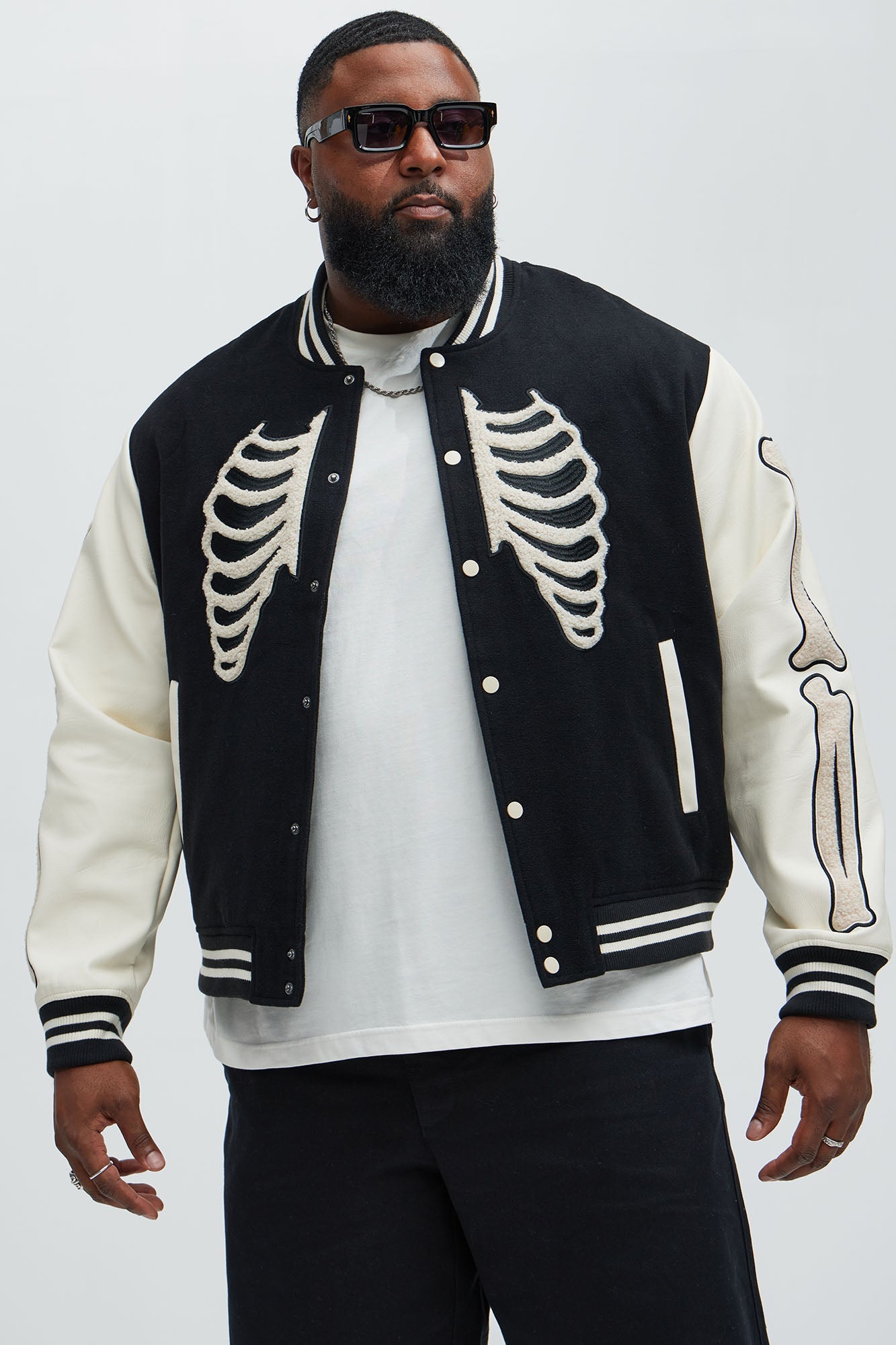 Skeleton Varsity Jacket - Black/White