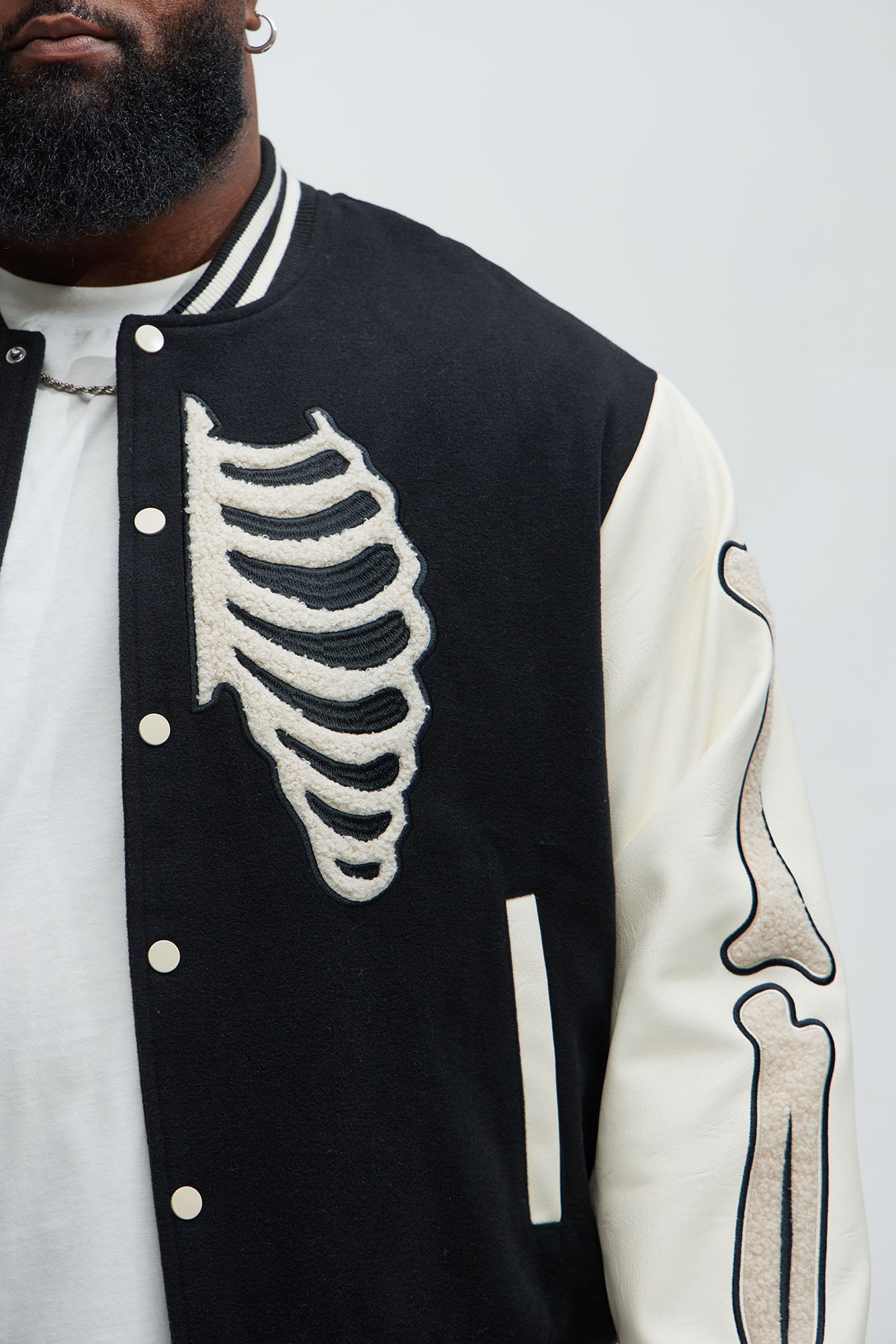 Skeleton Varsity Jacket - Black/White