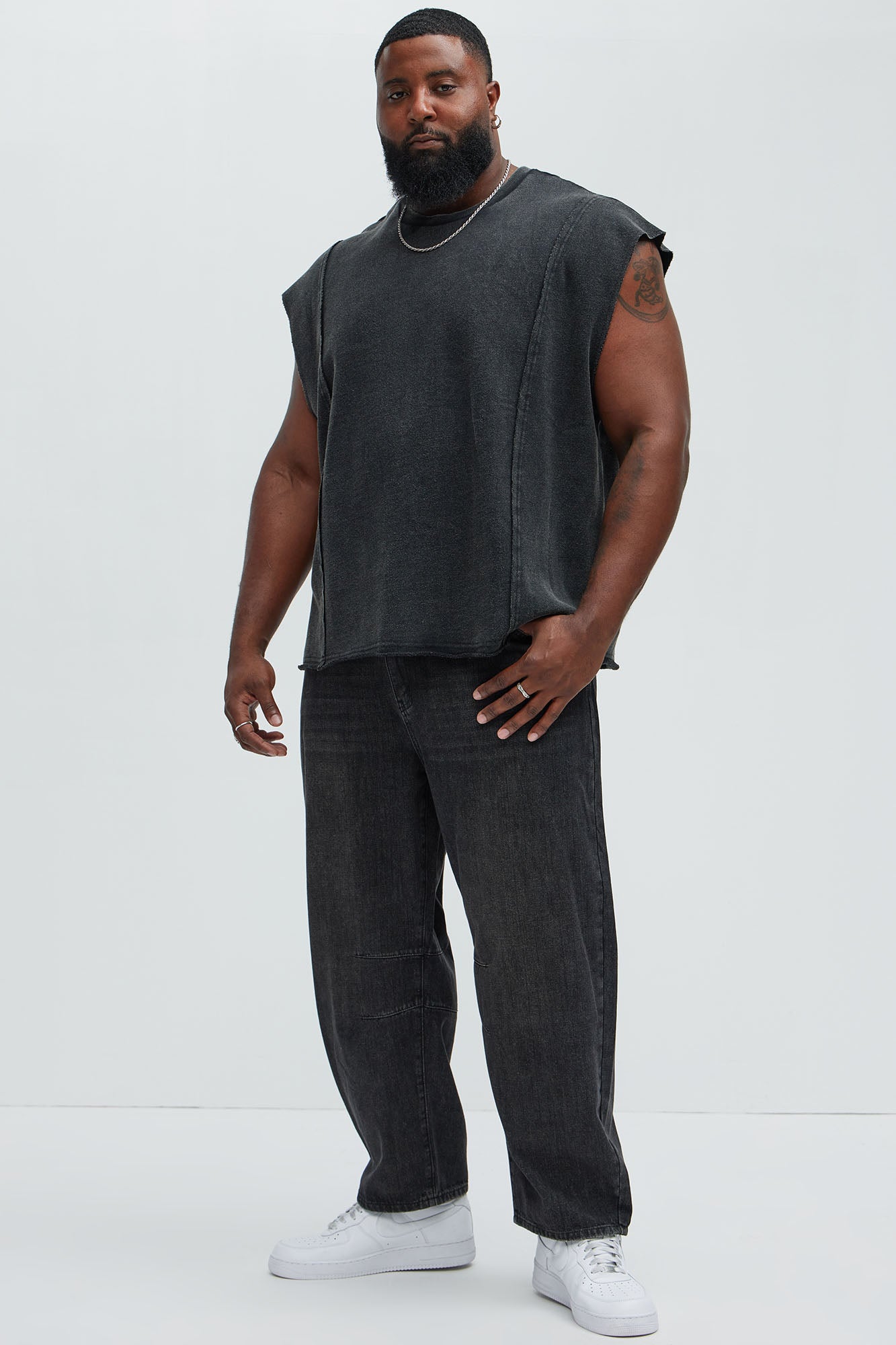 Greaser Paneled Fleece Muscle Tee - Black Wash