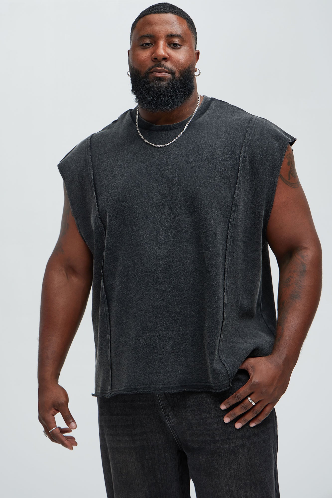 Greaser Paneled Fleece Muscle Tee - Black Wash