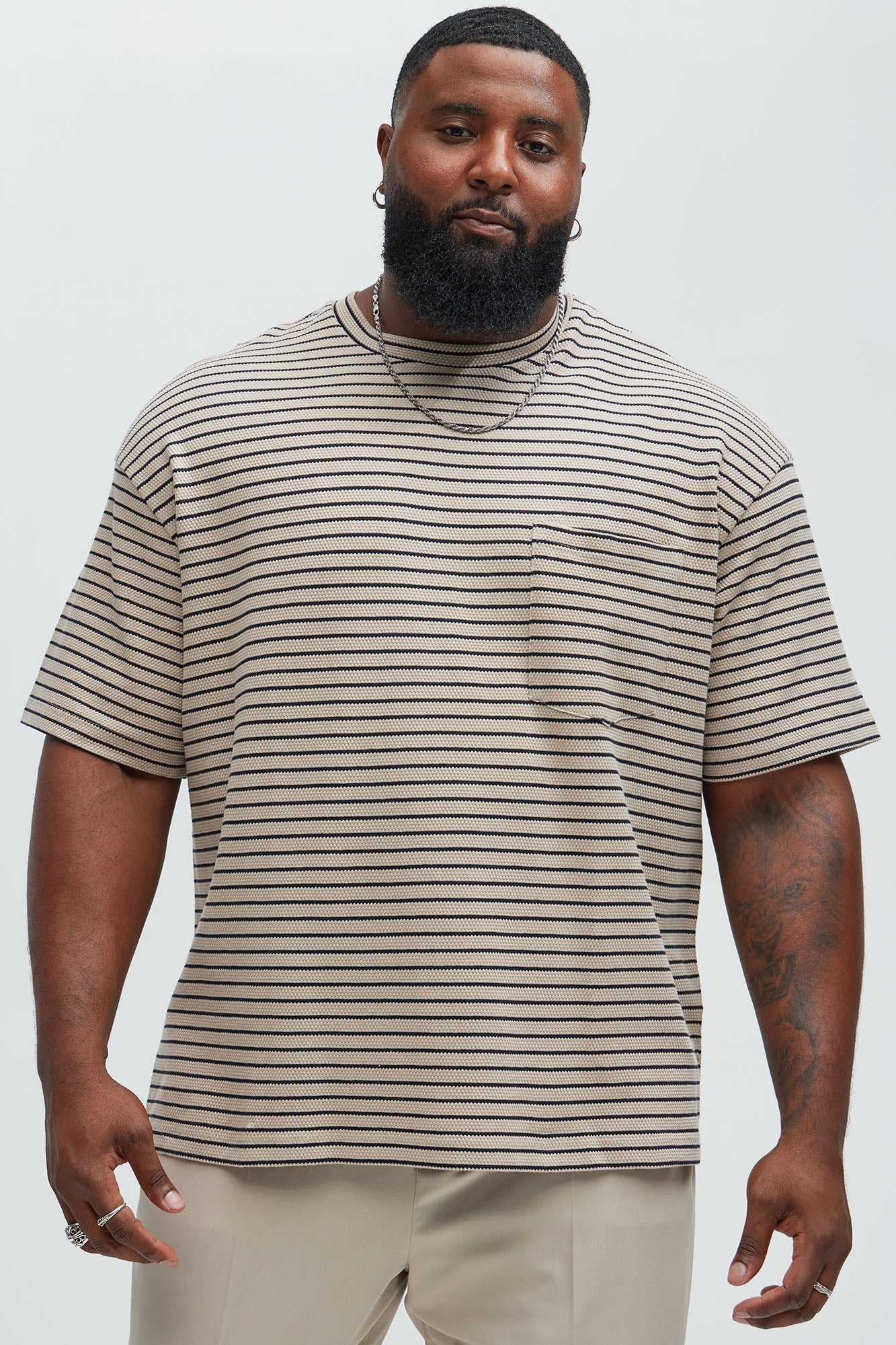 Honeycomb Striped Relaxed Short Sleeve - Cream/combo
