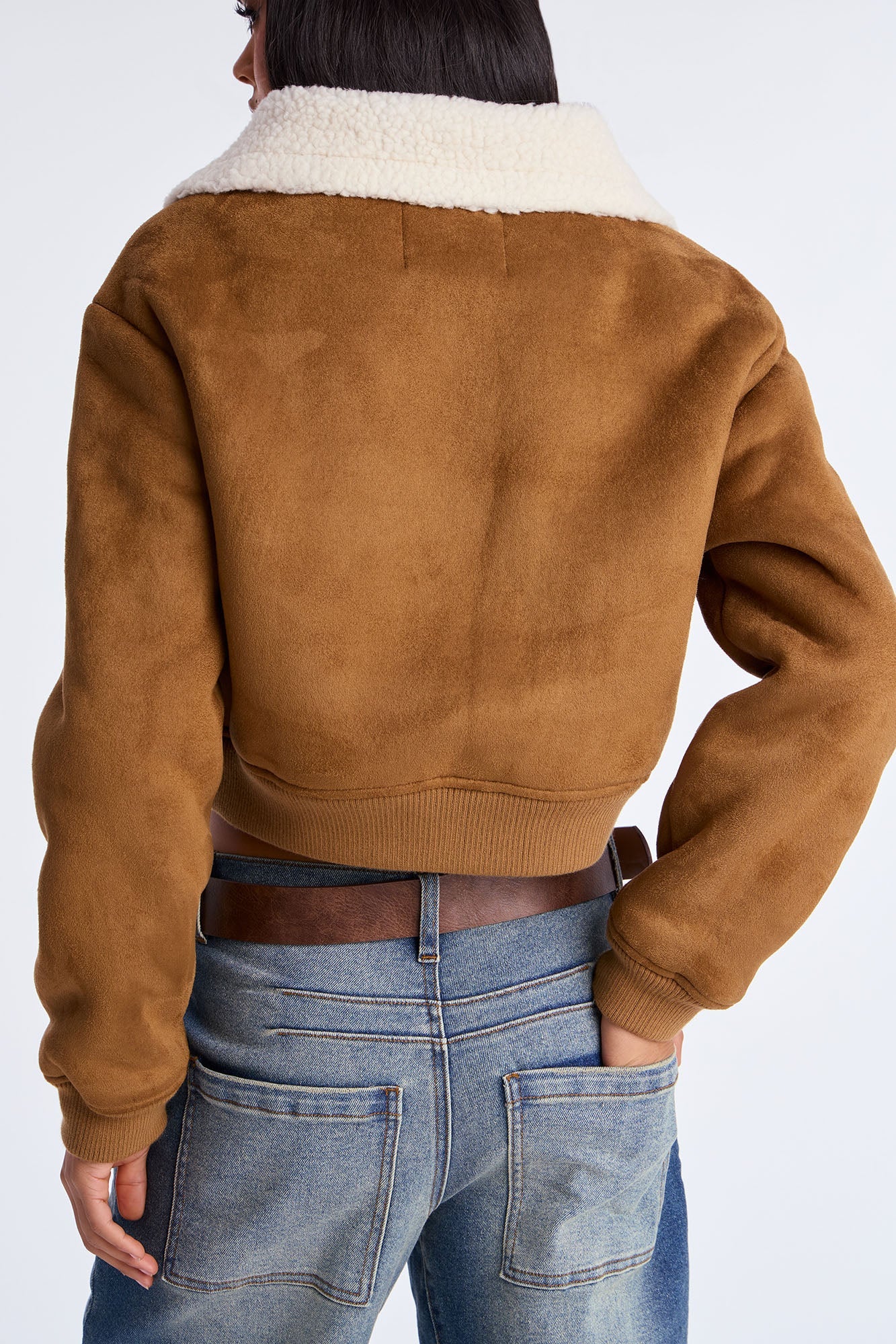 Jasmine Faux Suede Bomber Jacket - Camel