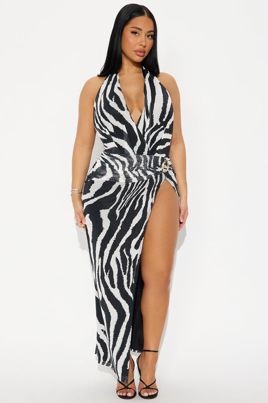 Wild Logic Halter Maxi Dress - Black/White