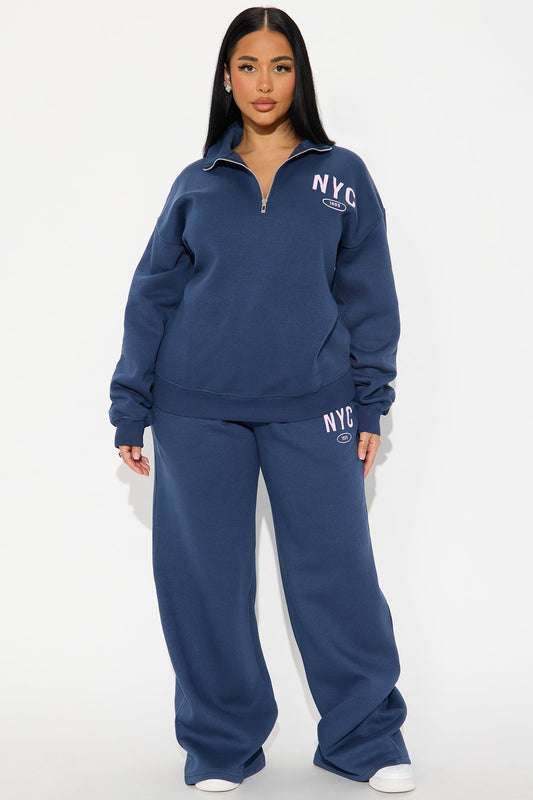 SoHo Sundays Fleece Pant Set - Navy