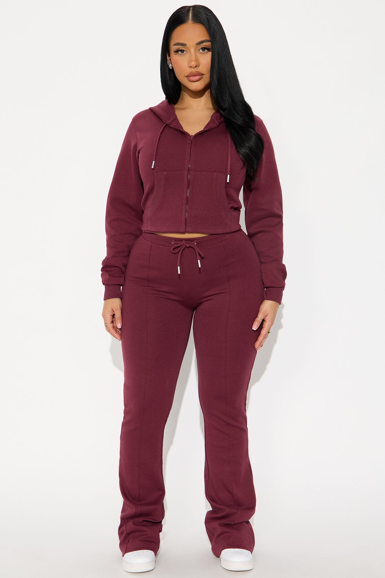 Ready To Go Zip Up Pant Set - Burgundy