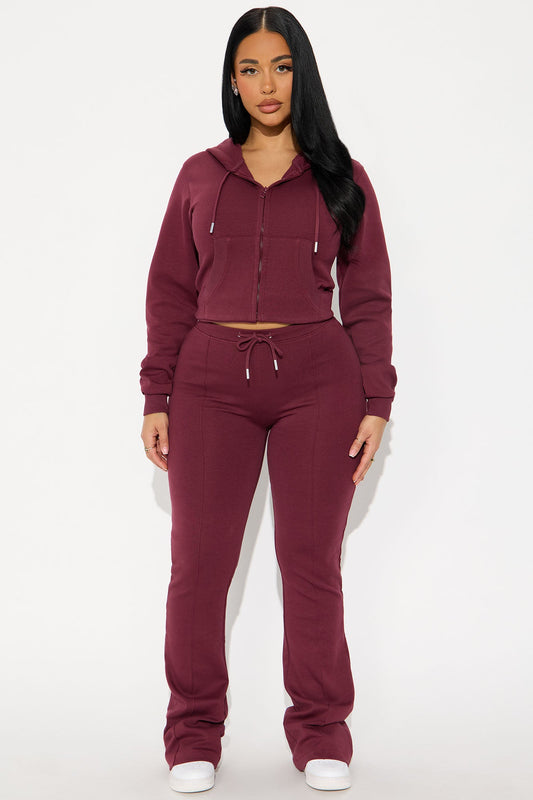 Ready To Go Zip Up Pant Set - Burgundy