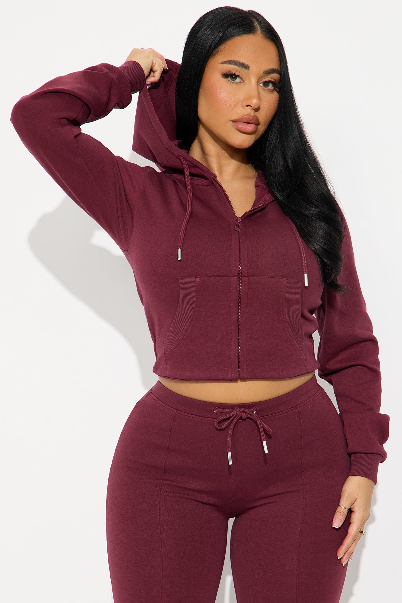 Ready To Go Zip Up Pant Set - Burgundy