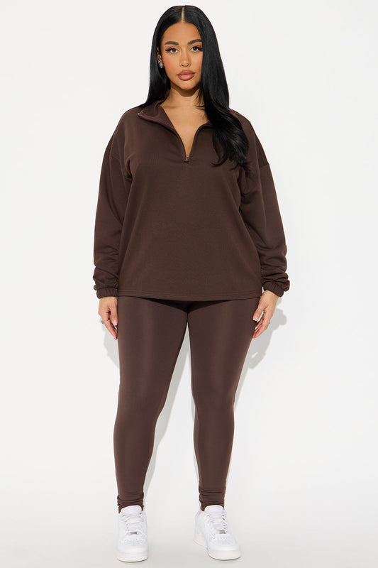 Beverly Quarter Zip Fleece Pant Set - Chocolate