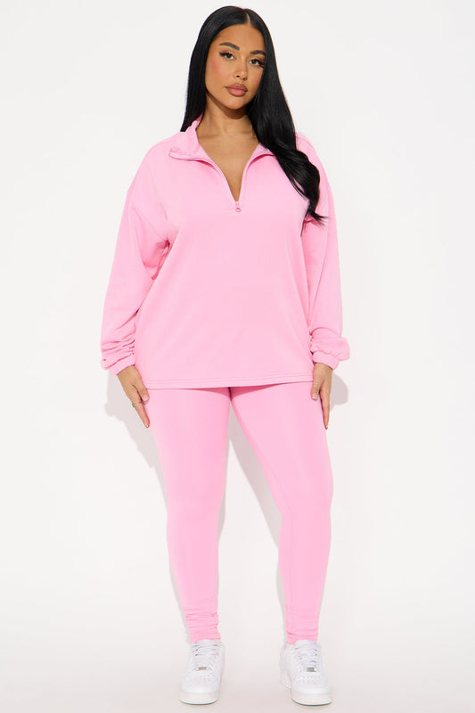 Beverly Quarter Zip Fleece Pant Set - Pink