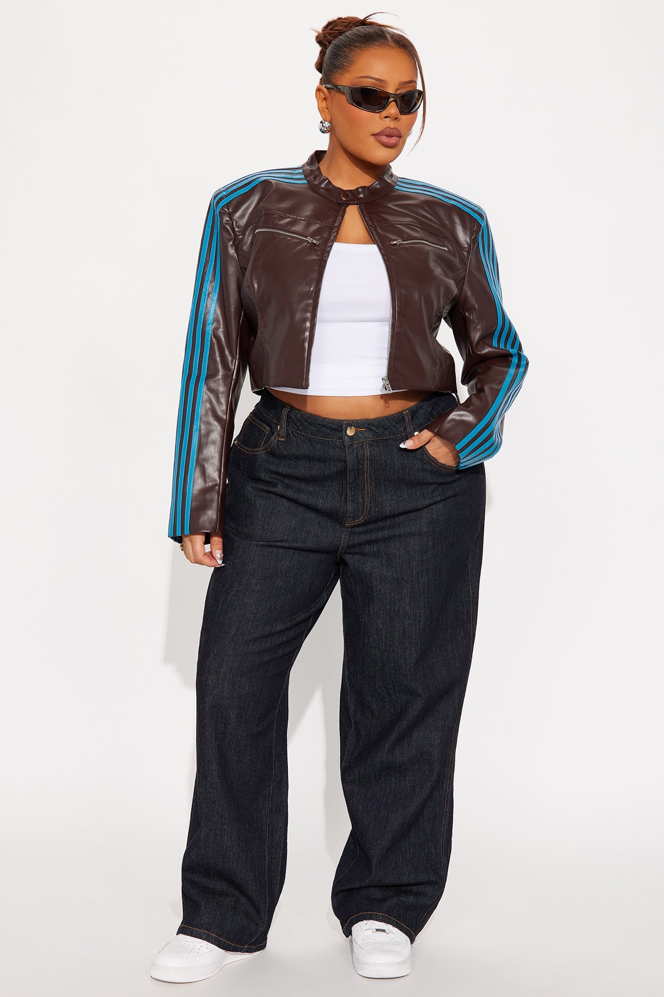 No Nonsense Faux Leather Moto Jacket - Brown/combo