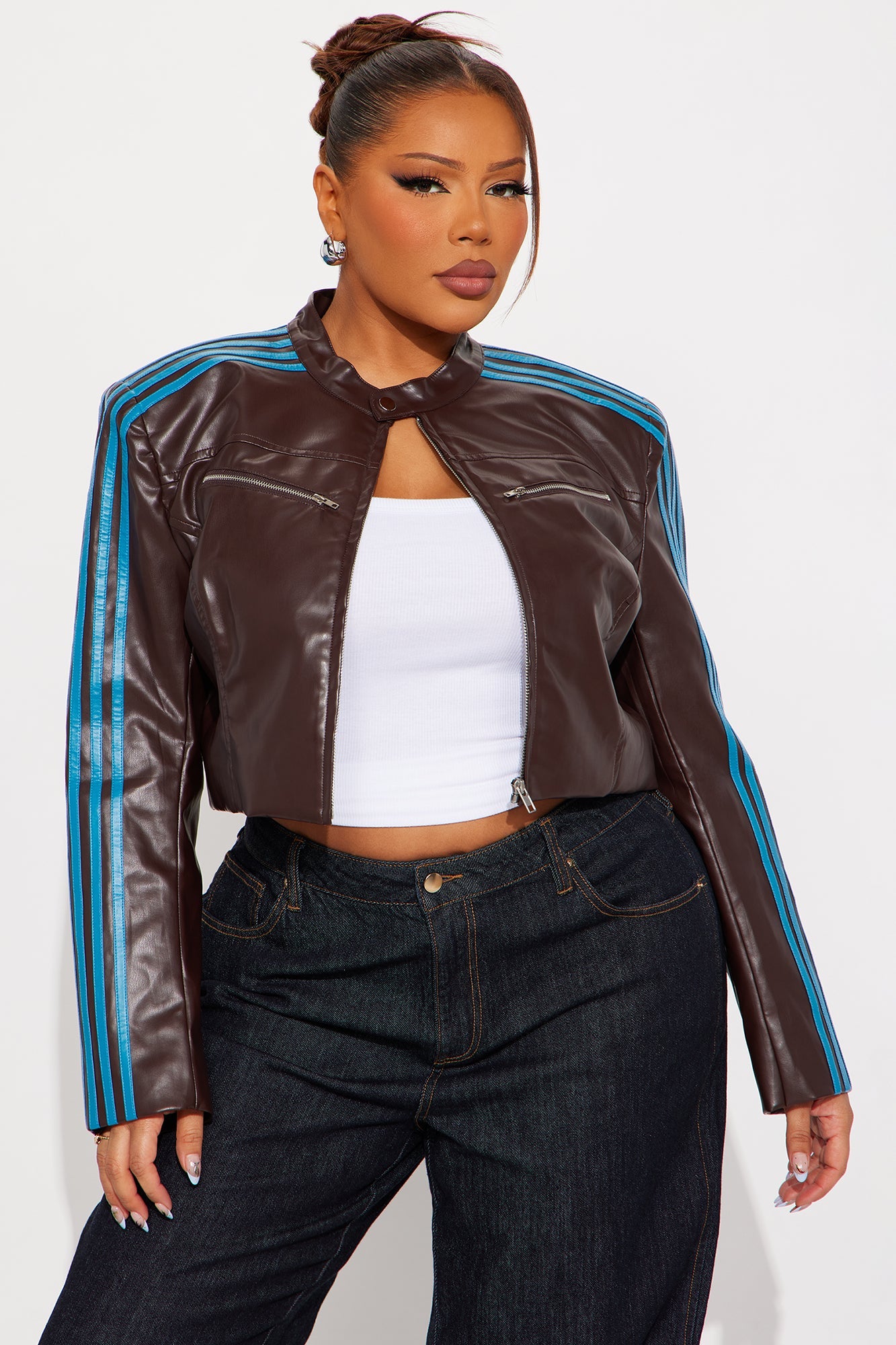 No Nonsense Faux Leather Moto Jacket - Brown/combo