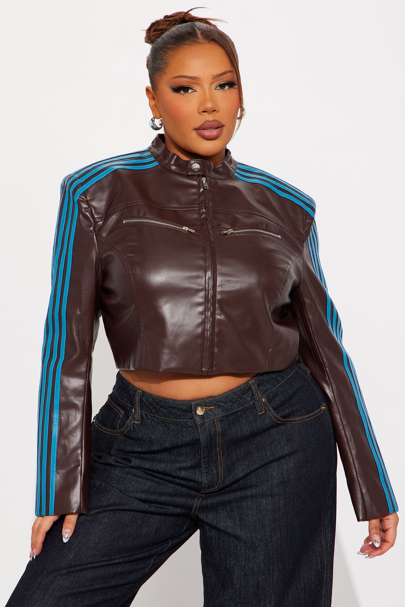 No Nonsense Faux Leather Moto Jacket - Brown/combo