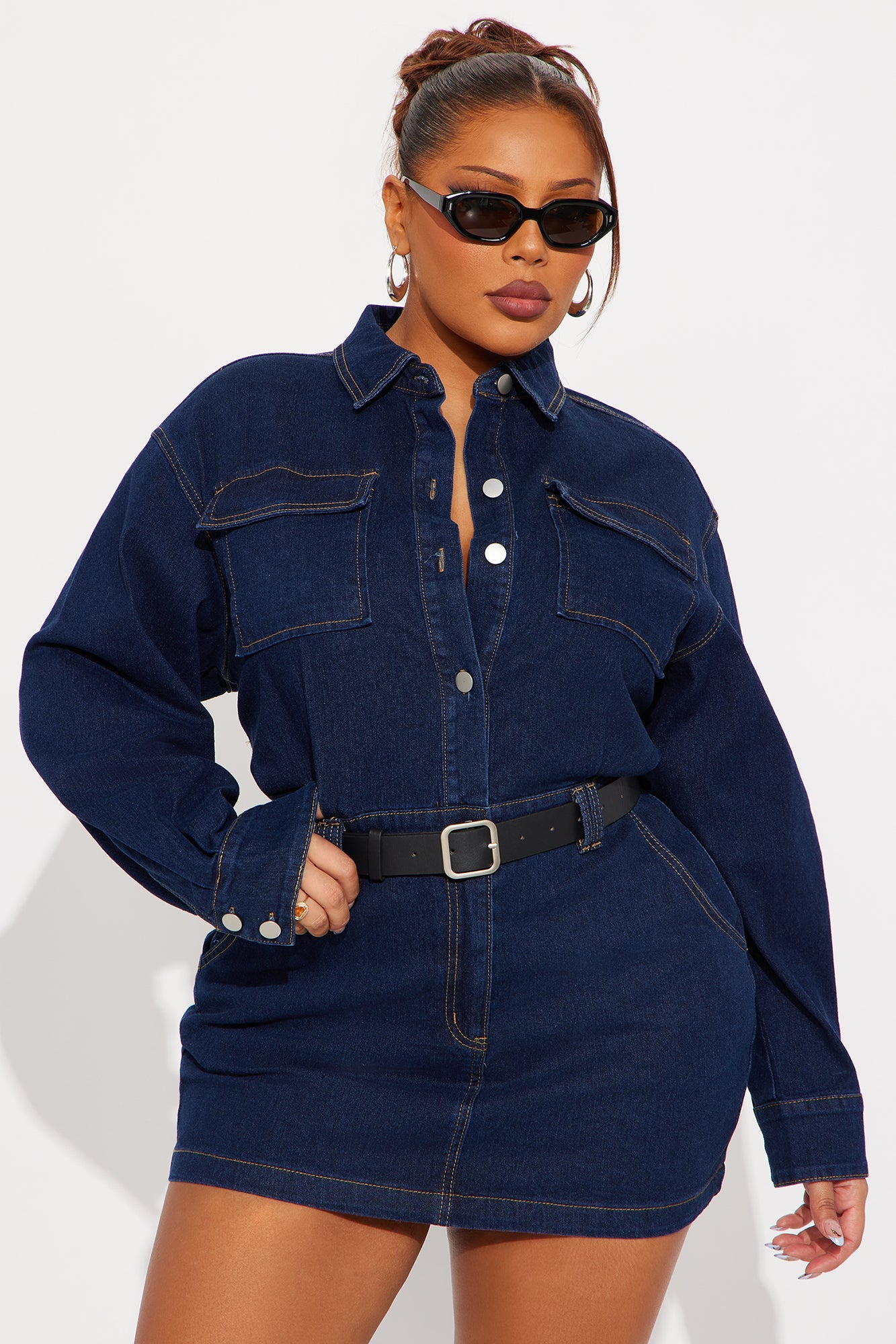 Brooke Belted Denim Mini Dress - Dark Denim