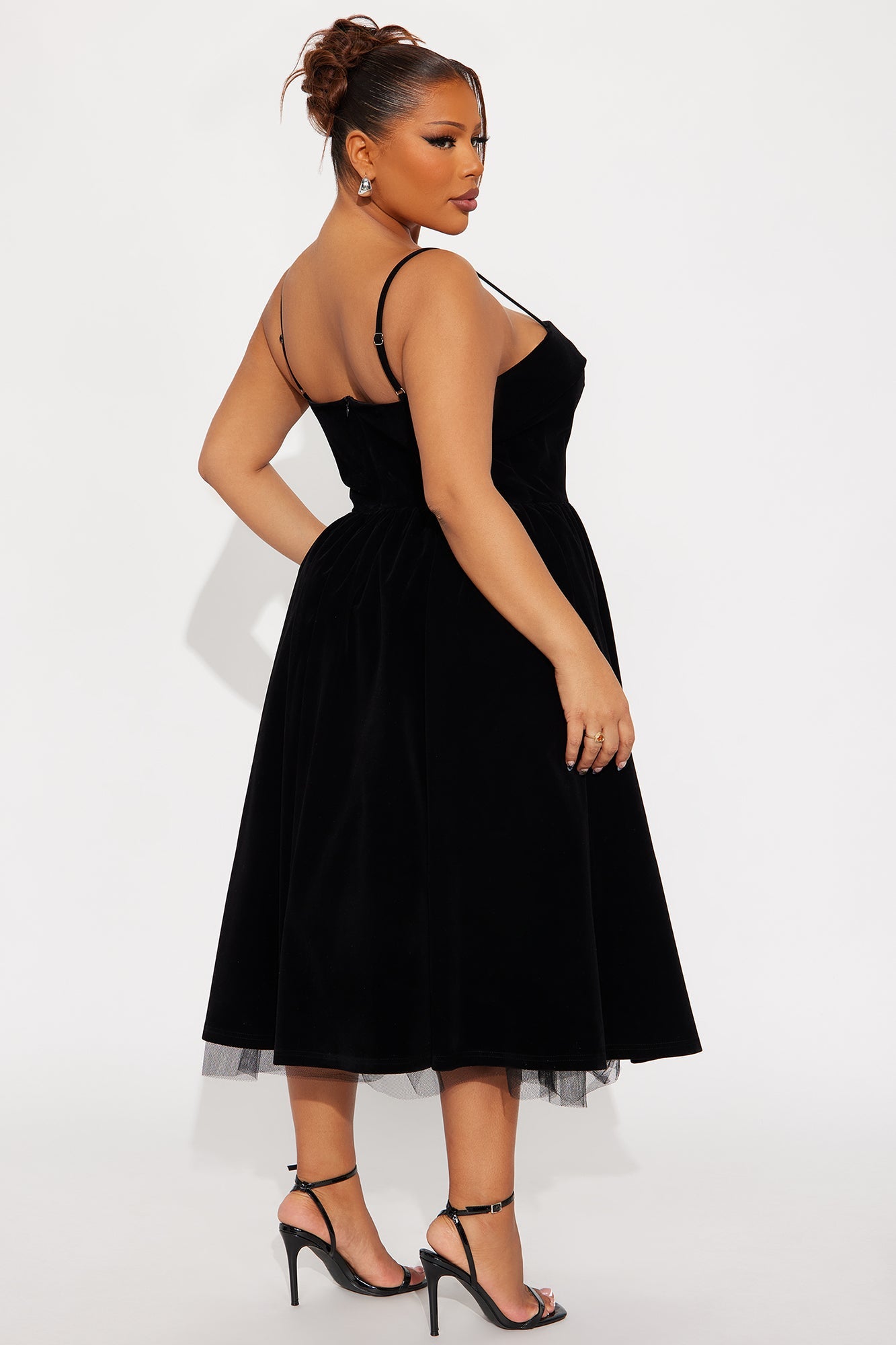 Viola Contrast Trim Velvet Midi Dress - Black