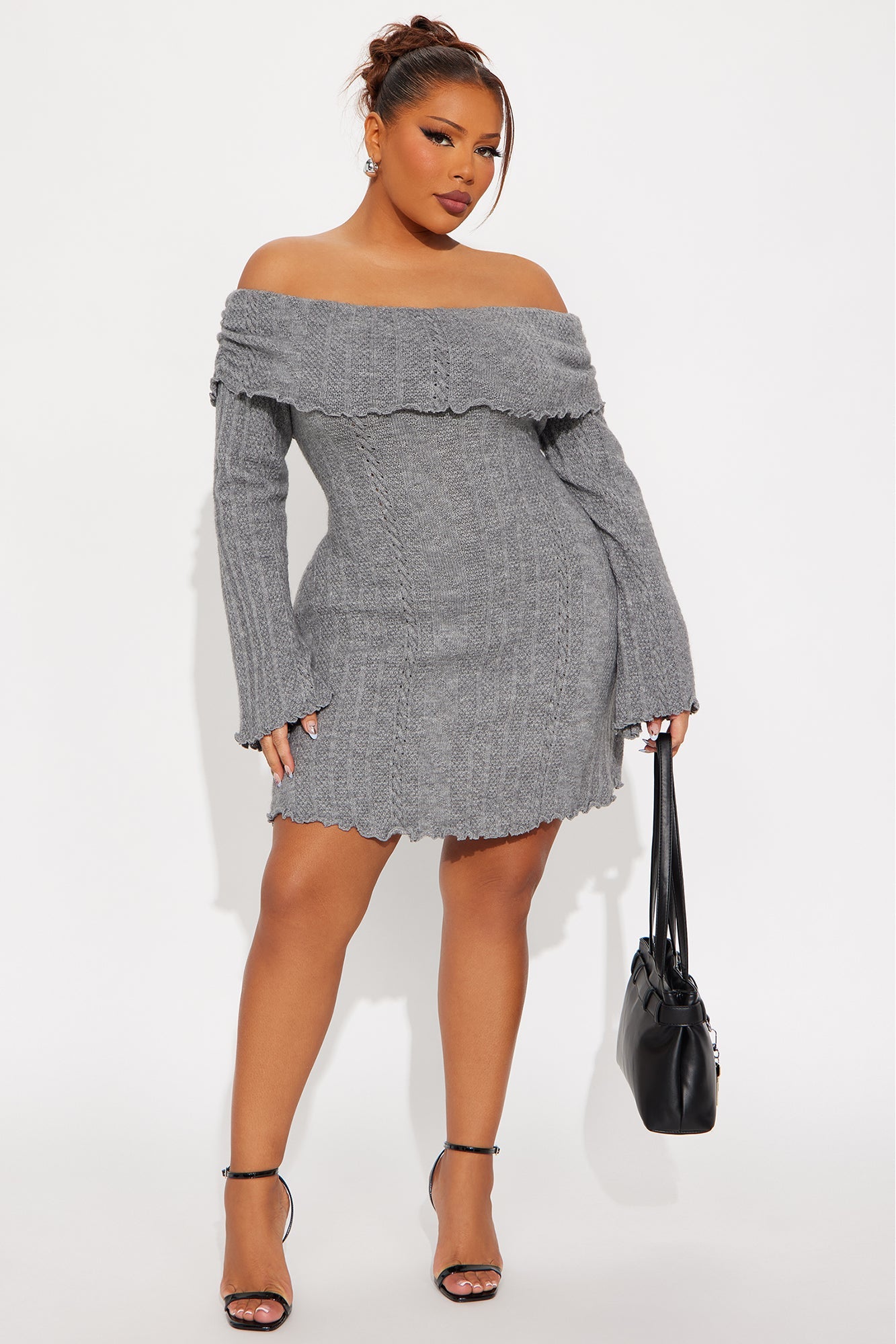Kallie Off Shoulder Sweater Mini Dress - Grey