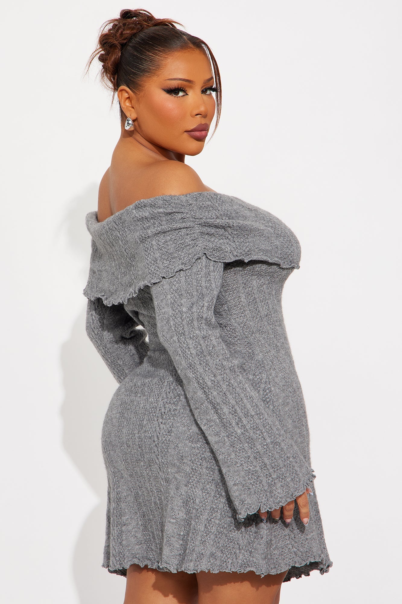 Kallie Off Shoulder Sweater Mini Dress - Grey