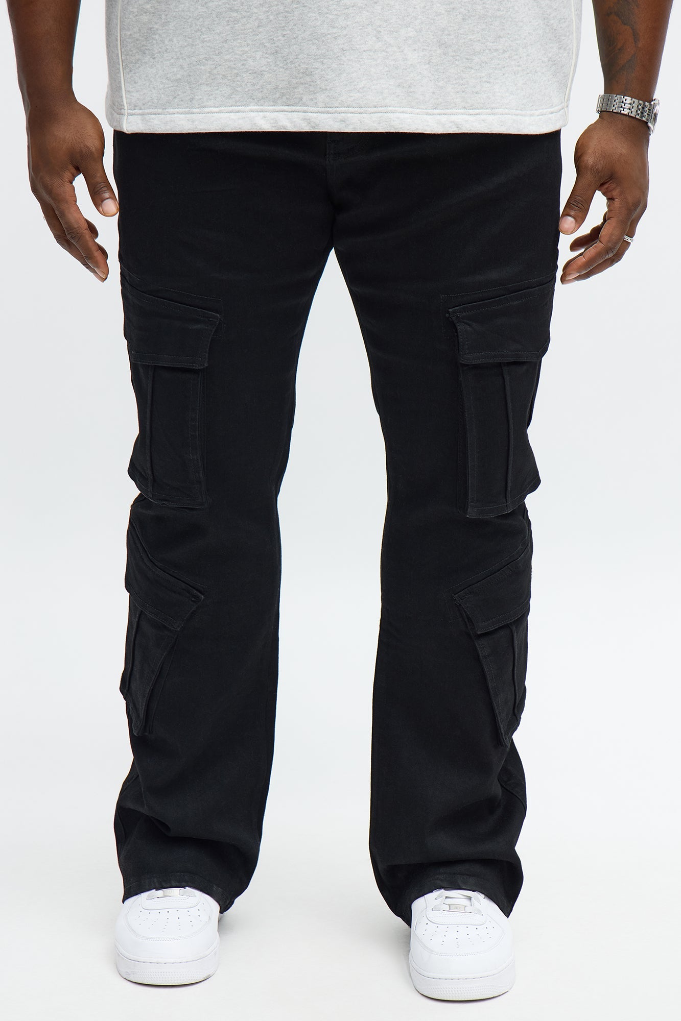 Stacked Skinny Flare Michel Cargo Jean - Black