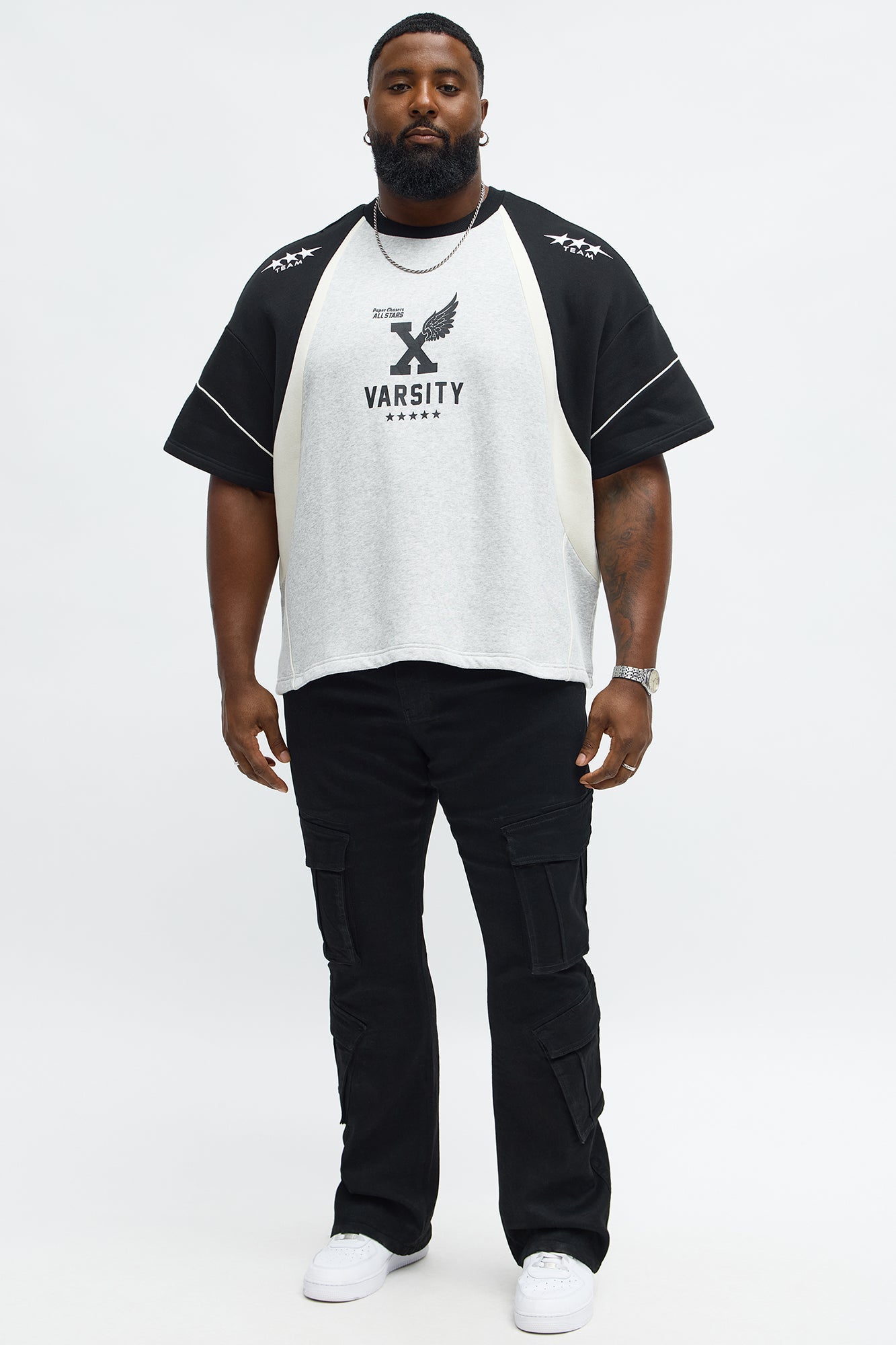 Stacked Skinny Flare Michel Cargo Jean - Black