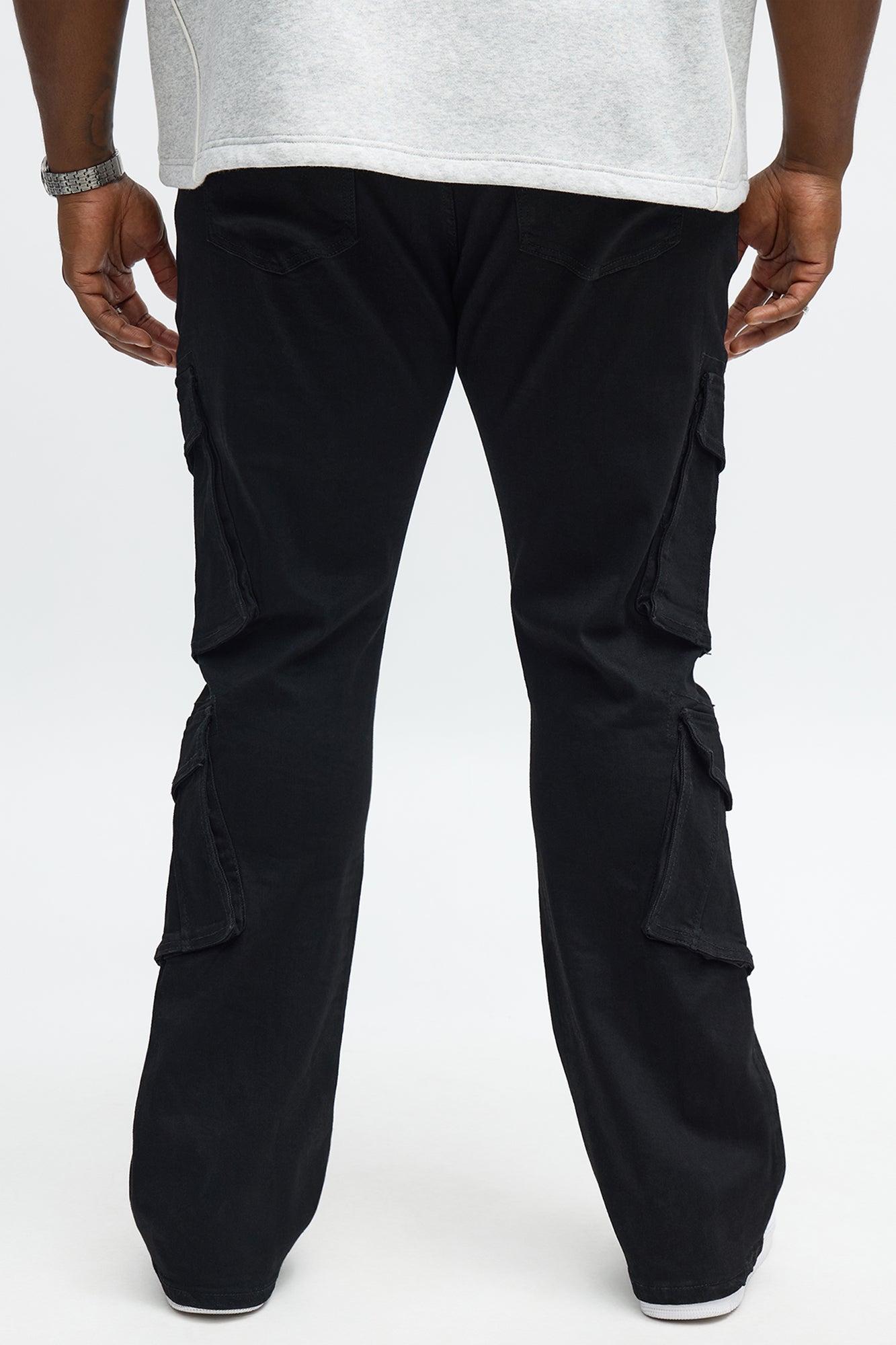 Stacked Skinny Flare Michel Cargo Jean - Black