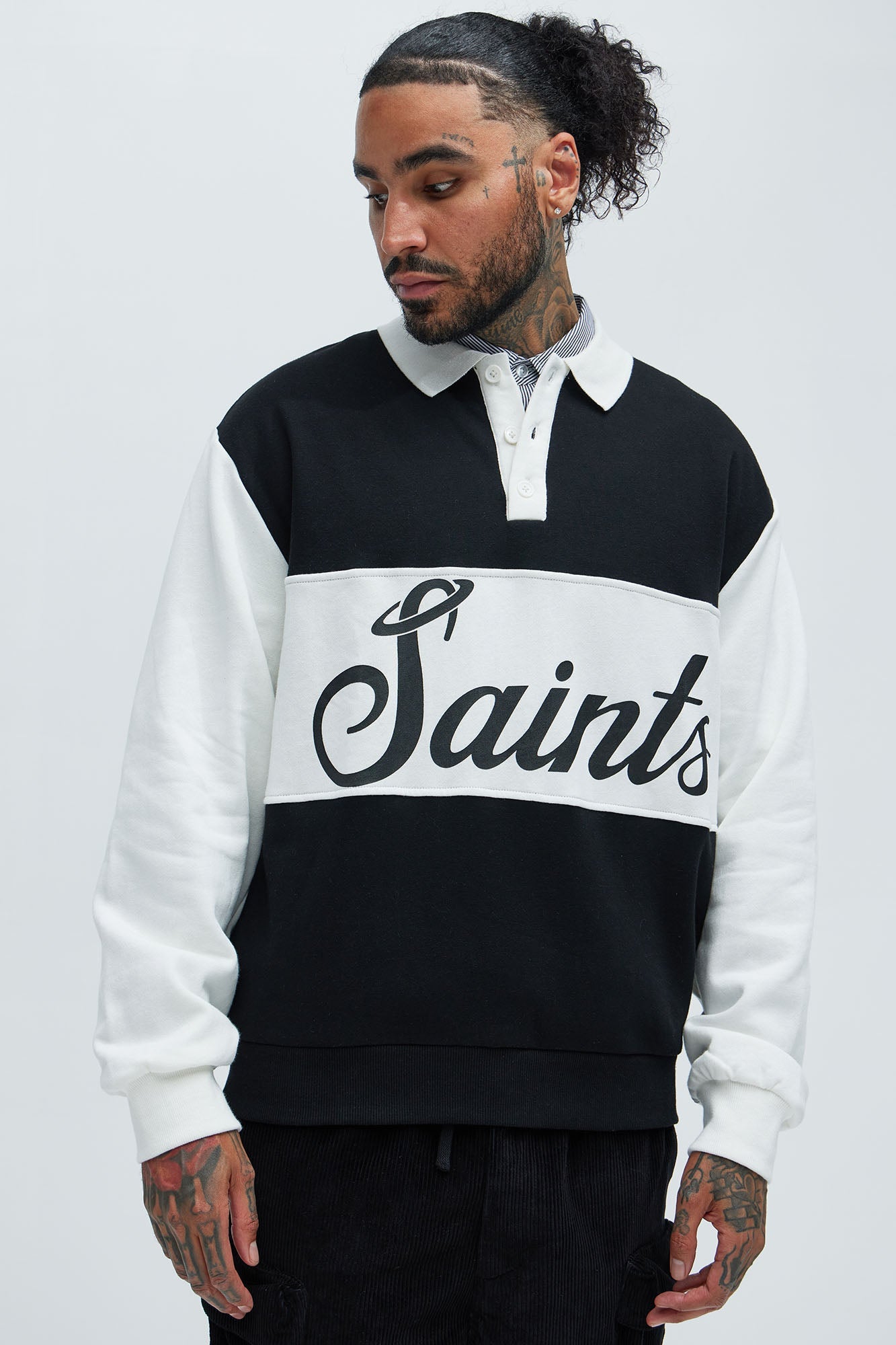 Tyson Saints Fleece Long Sleeve Polo - Black/combo